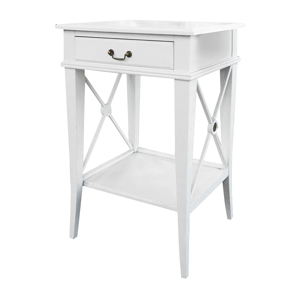 Hamptons Coastal Cross Side Curvy leg Bedside Lamp Table with Drawer White/Black - Image 14