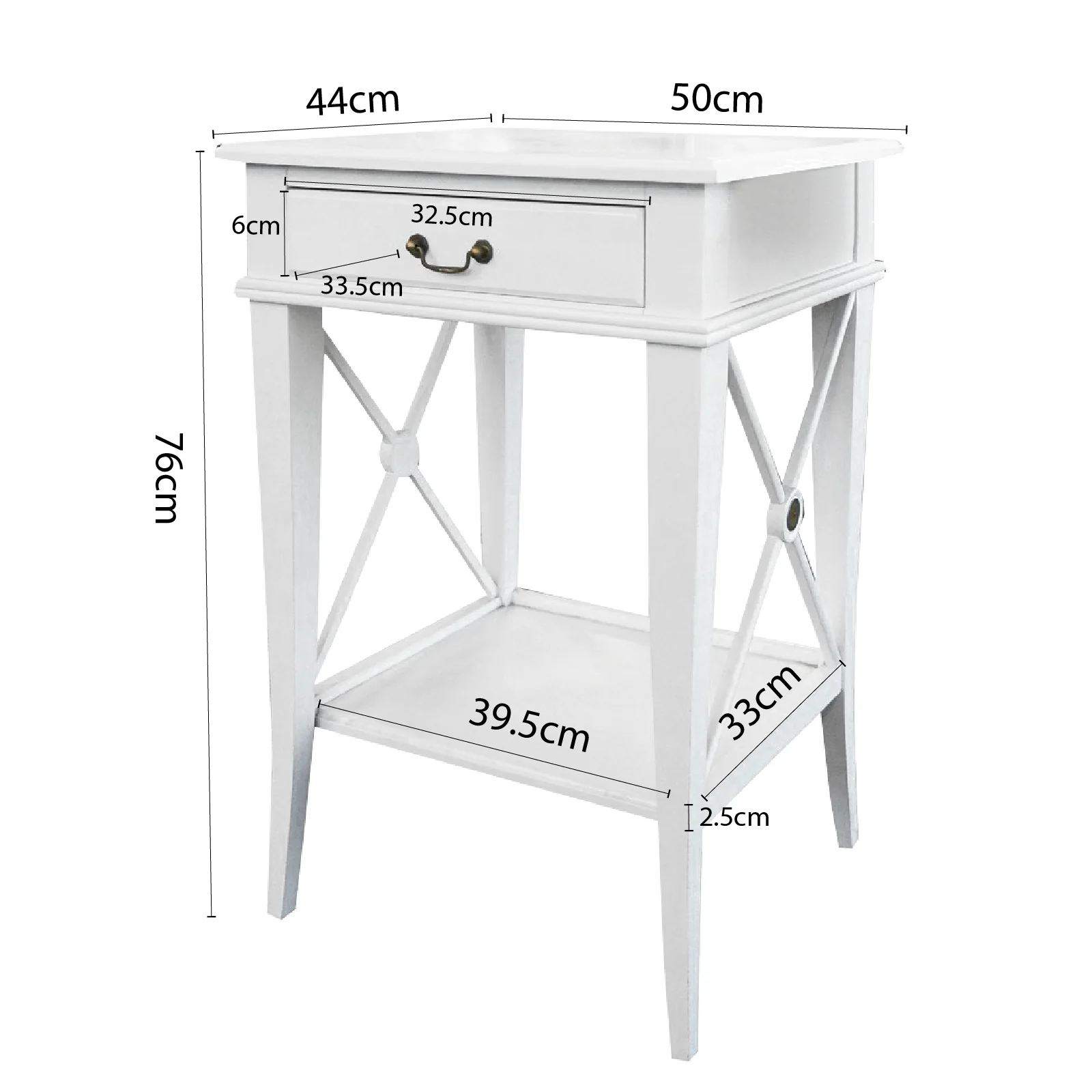 Hamptons Coastal Cross Side Curvy leg Bedside Lamp Table with Drawer White/Black - Image 16