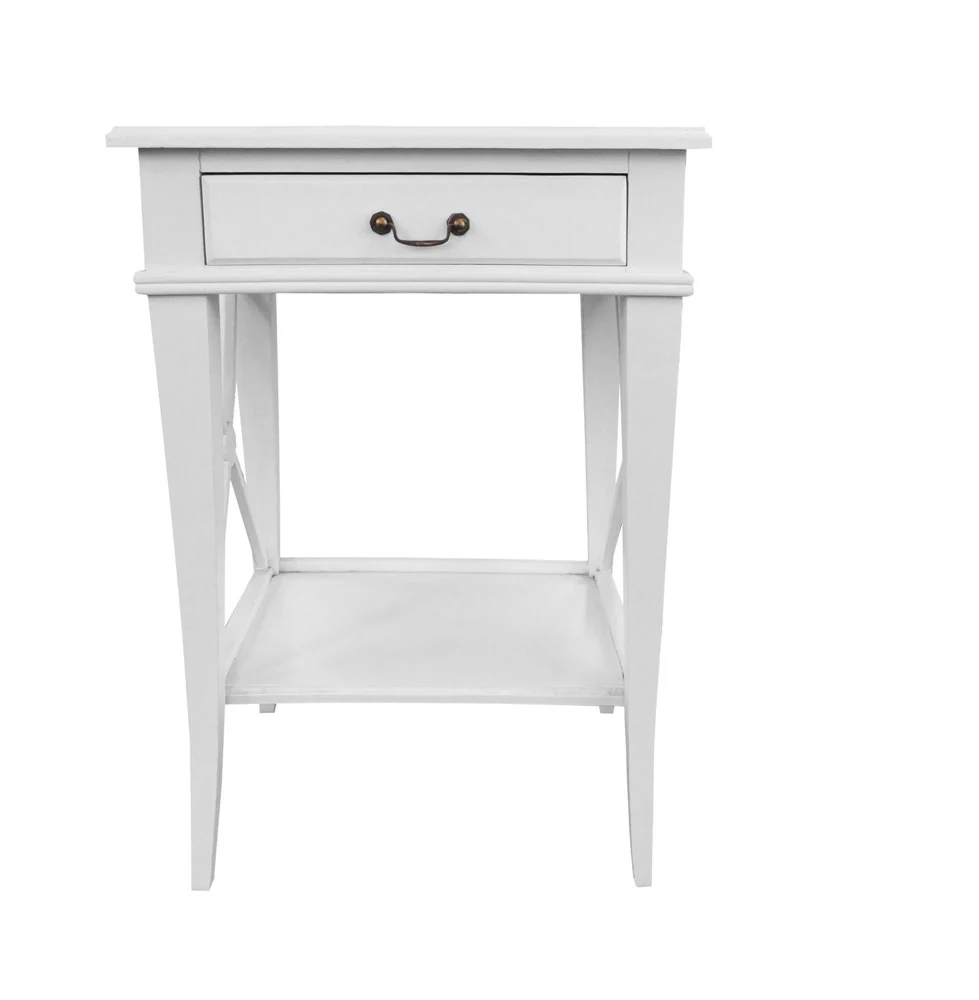Hamptons Coastal Cross Side Curvy leg Bedside Lamp Table with Drawer White/Black - Image 17