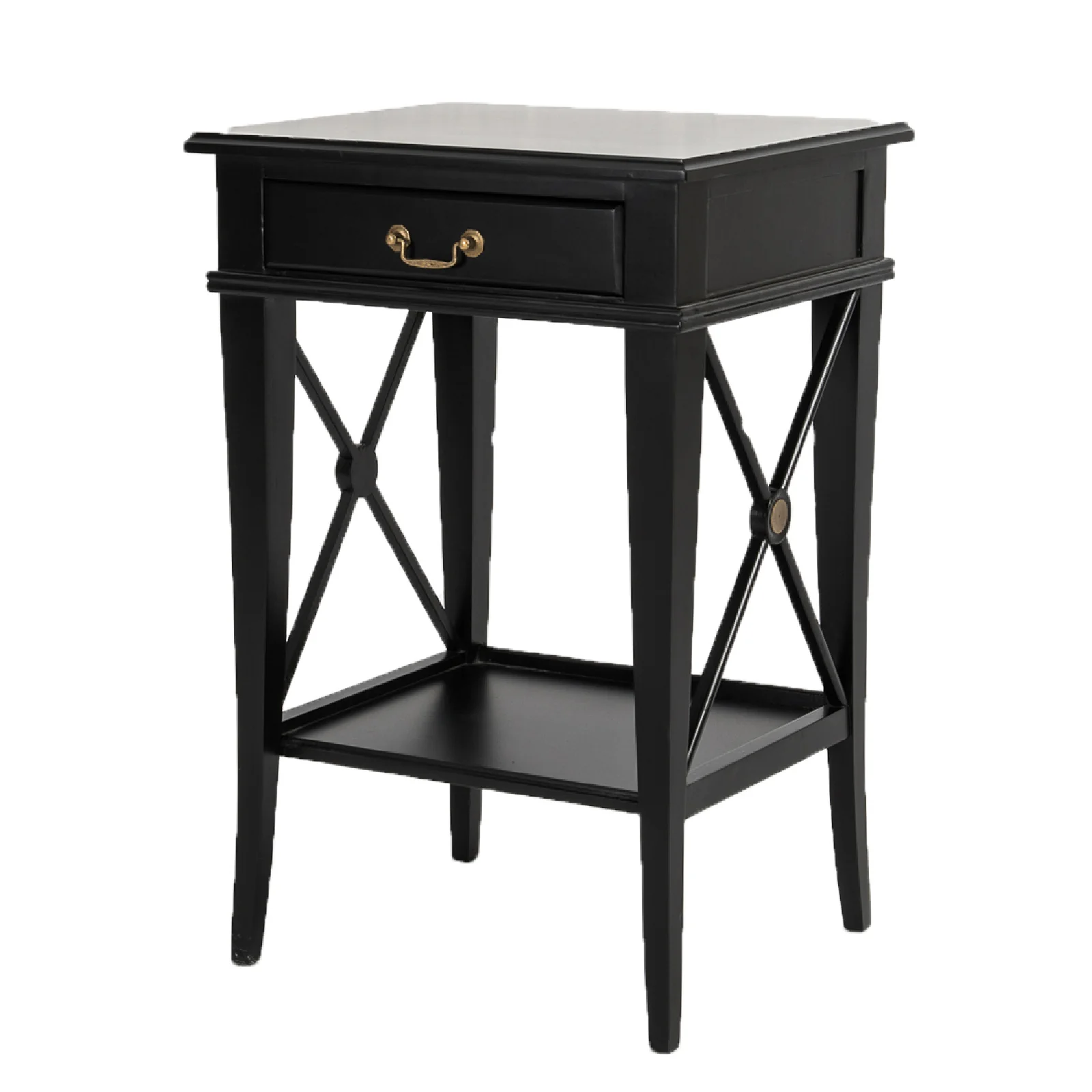 Hamptons Coastal Cross Side Curvy leg Bedside Lamp Table with Drawer White/Black - Image 3
