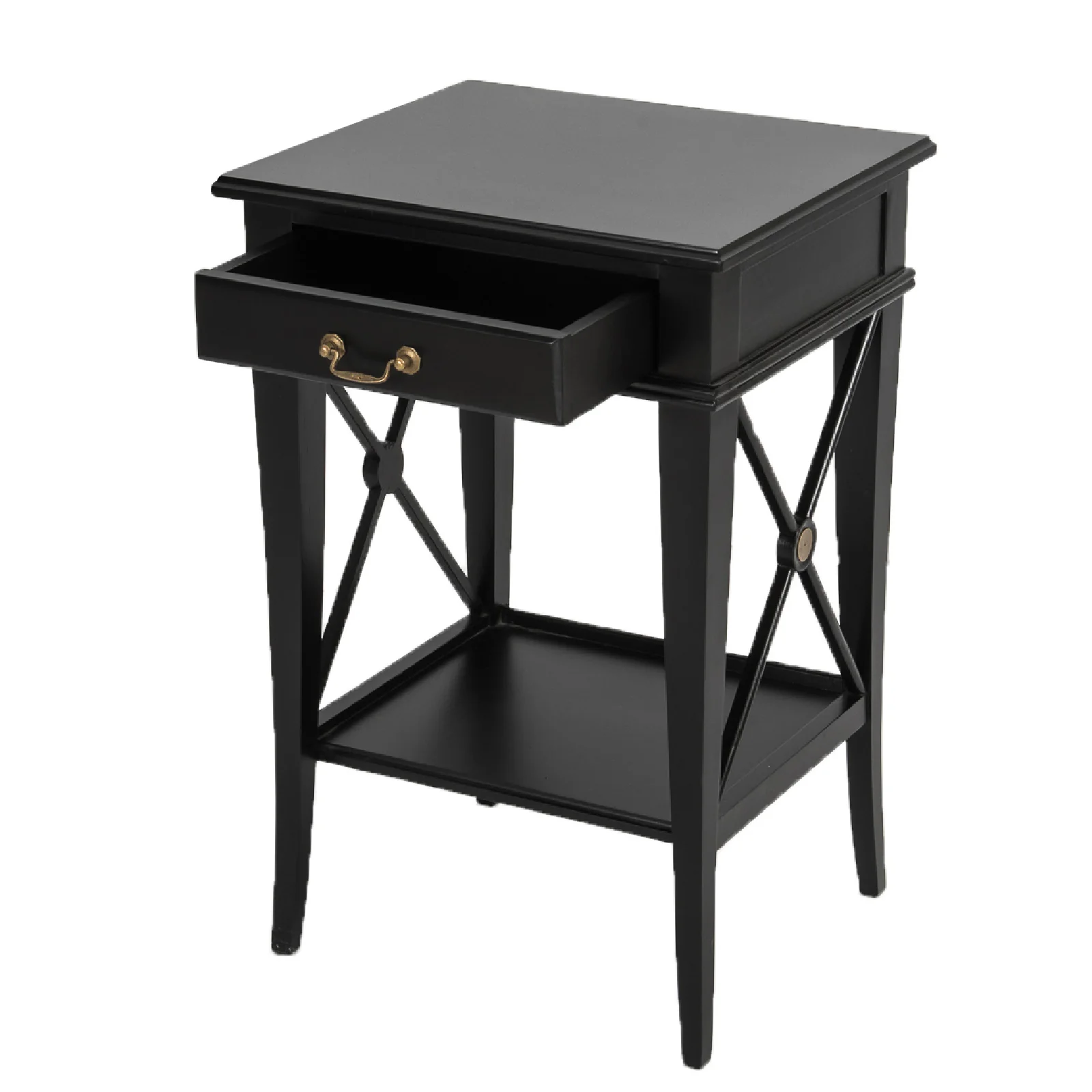 Hamptons Coastal Cross Side Curvy leg Bedside Lamp Table with Drawer White/Black - Image 4