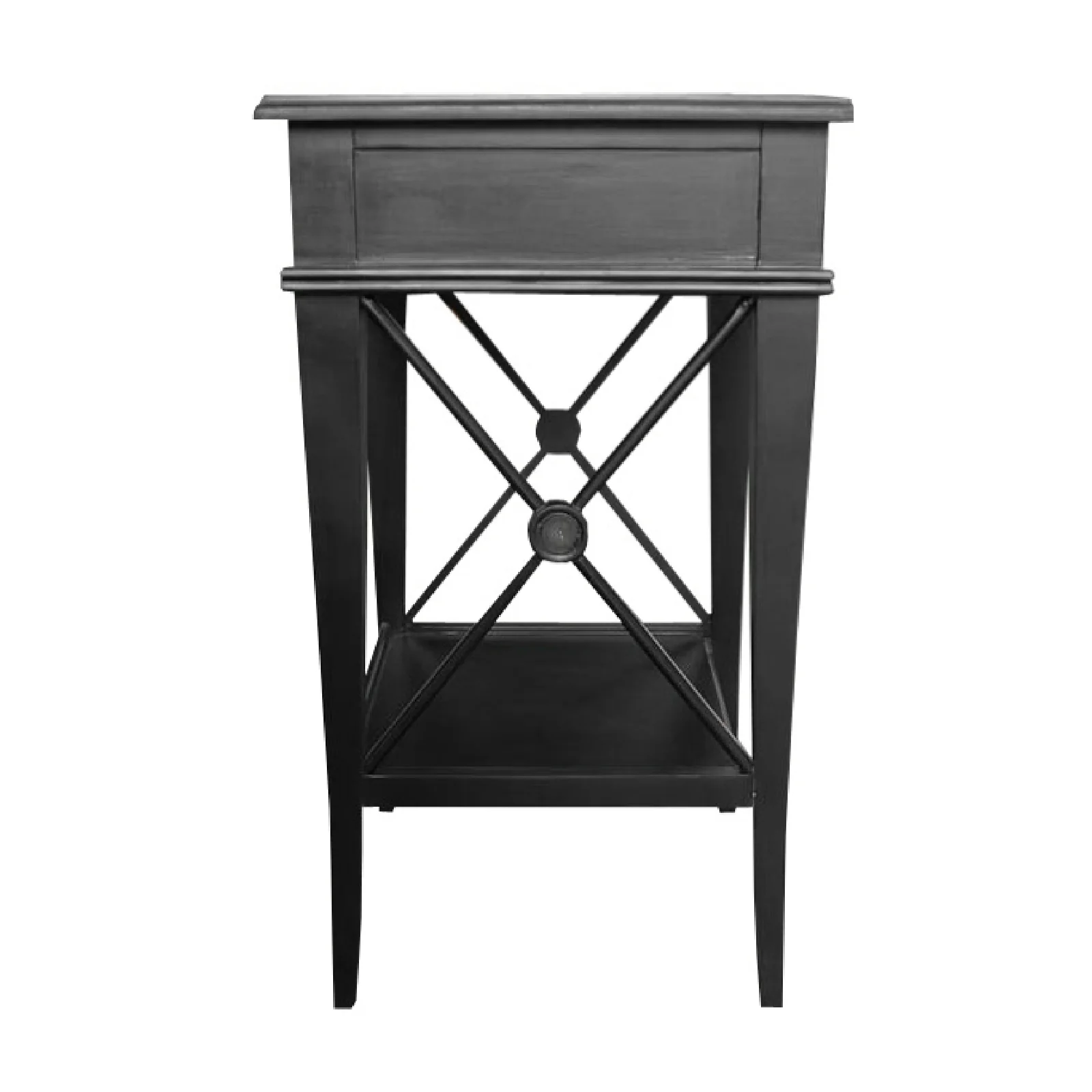 Hamptons Coastal Cross Side Curvy leg Bedside Lamp Table with Drawer White/Black - Image 6