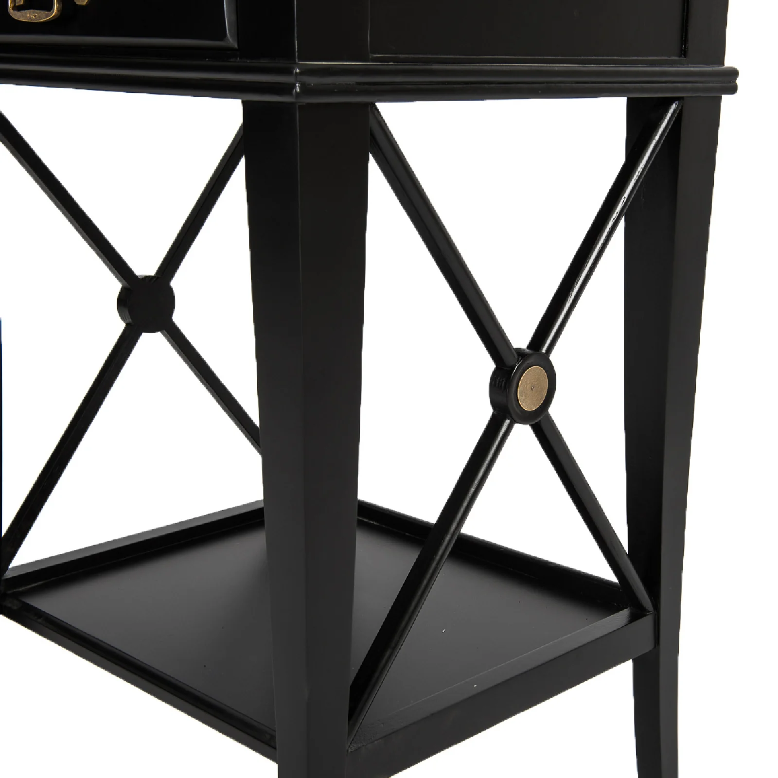 Hamptons Coastal Cross Side Curvy leg Bedside Lamp Table with Drawer White/Black - Image 9