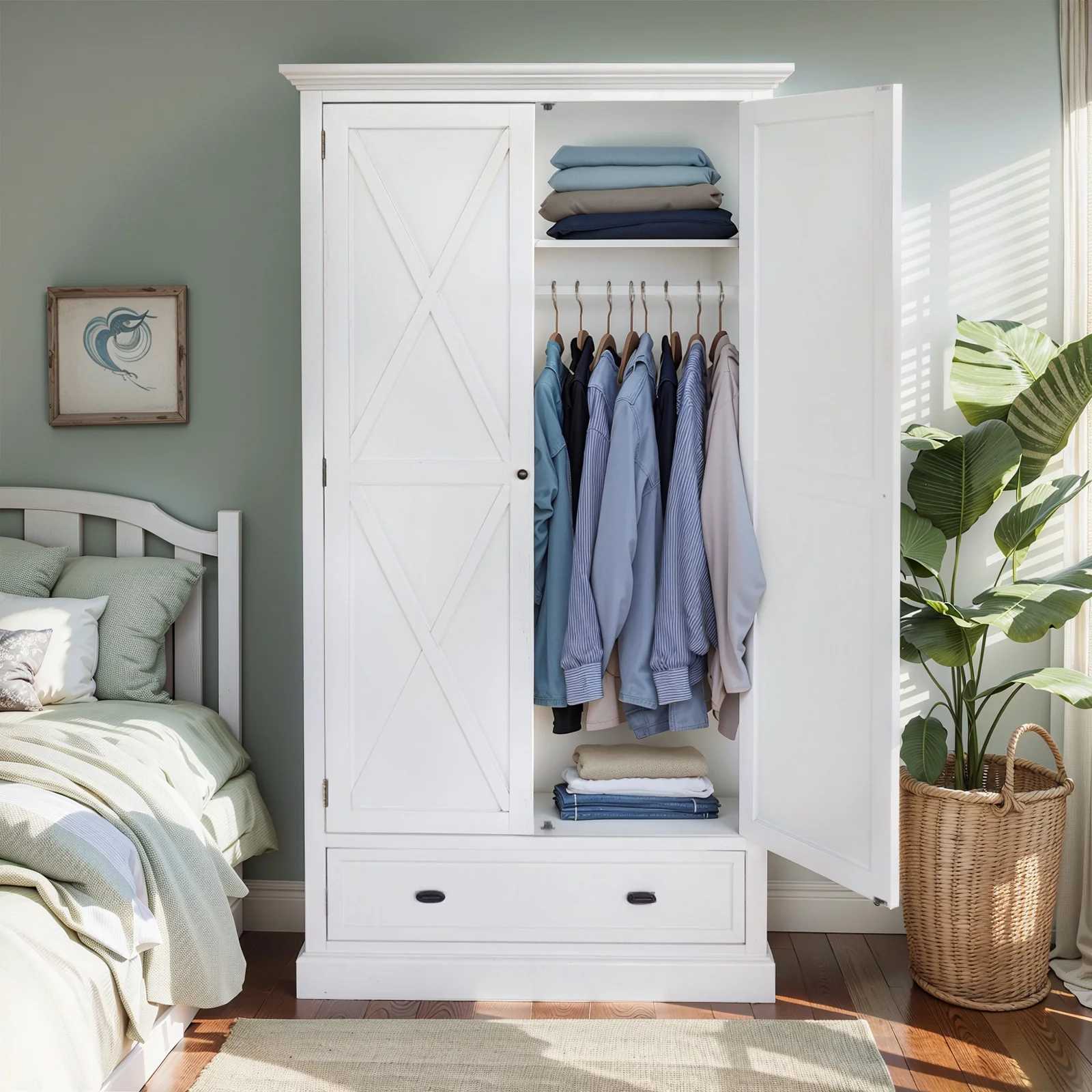 Hamptons Coastal Crossed One Drawer Wardrobe - Image 15