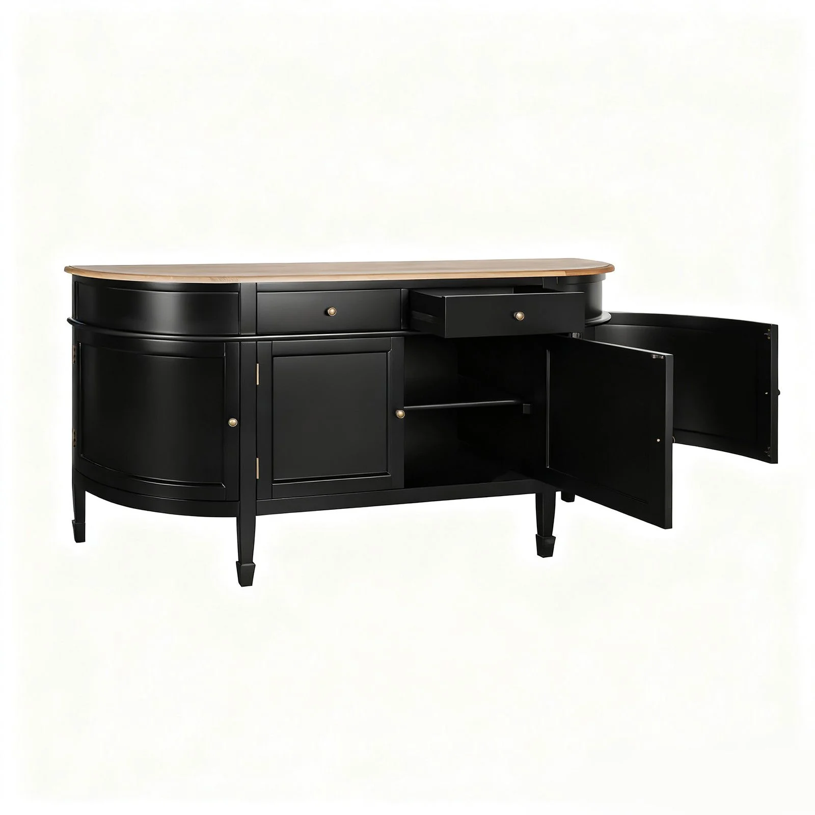 Hamptons Coastal Curve Ash Top Sideboard Buffet & Two Drawers Console Cabinet - Image 14