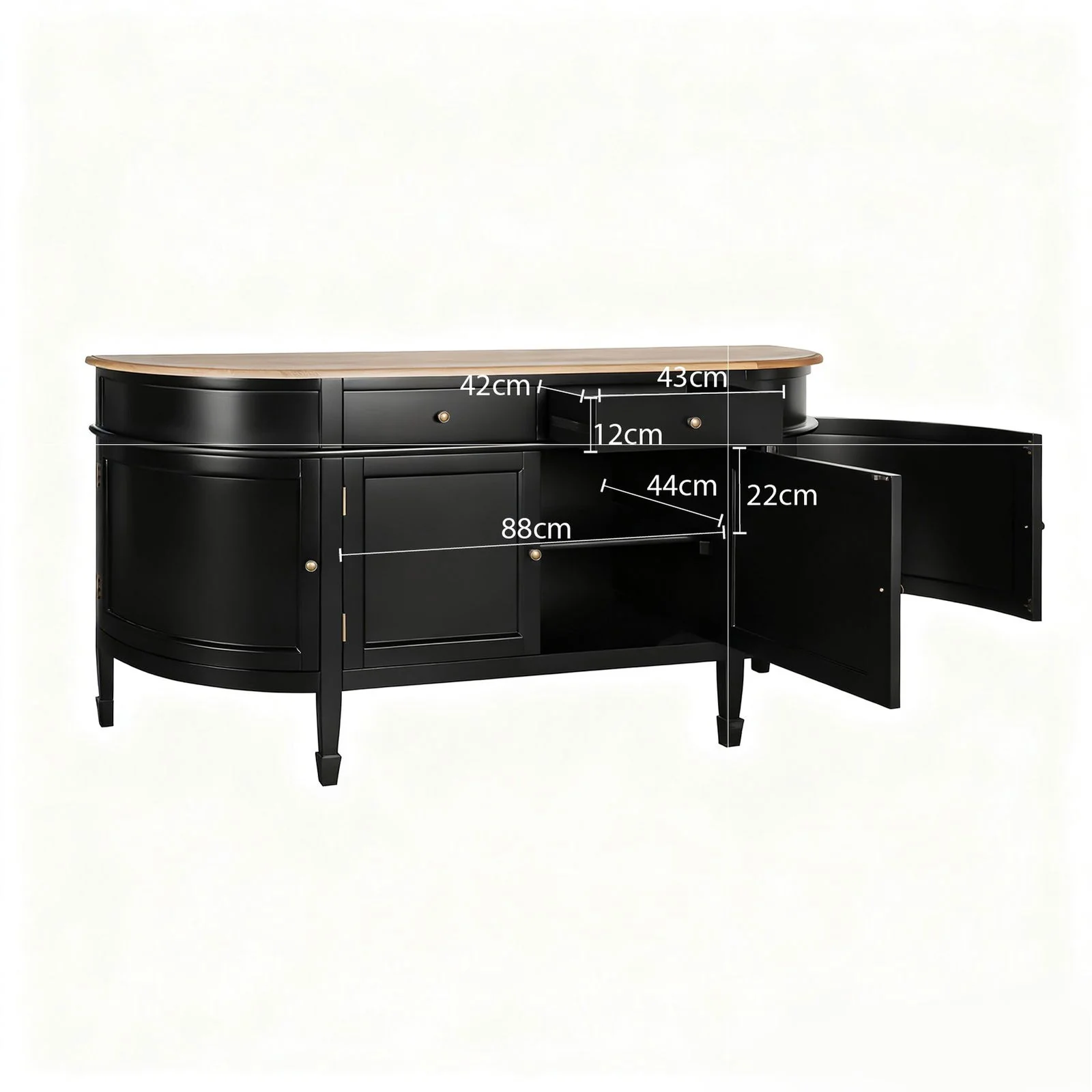 Hamptons Coastal Curve Ash Top Sideboard Buffet & Two Drawers Console Cabinet - Image 19