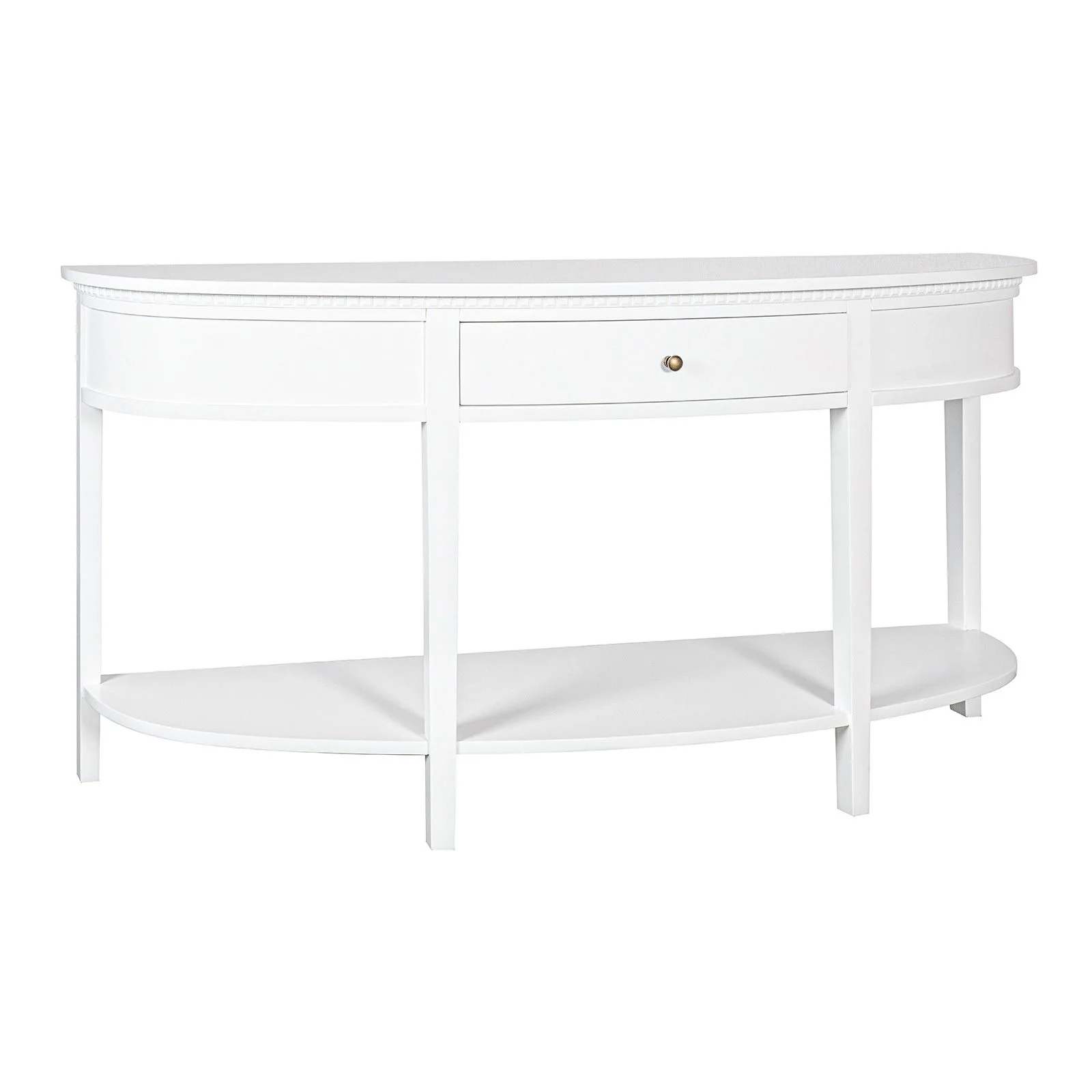 New England Hamptons Half-Moon Curve Hallway Console Table Dentil Molding Design - Image 11