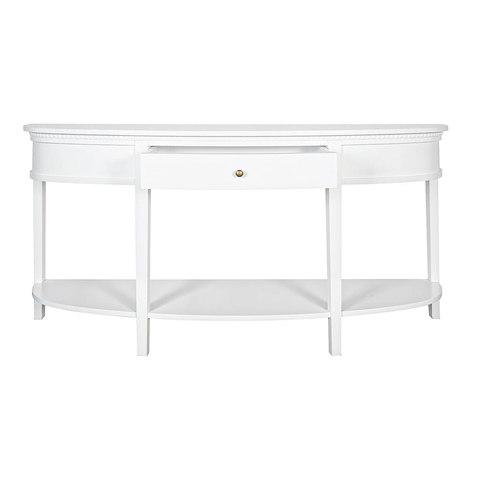 New England Hamptons Half-Moon Curve Hallway Console Table Dentil Molding Design - Image 13