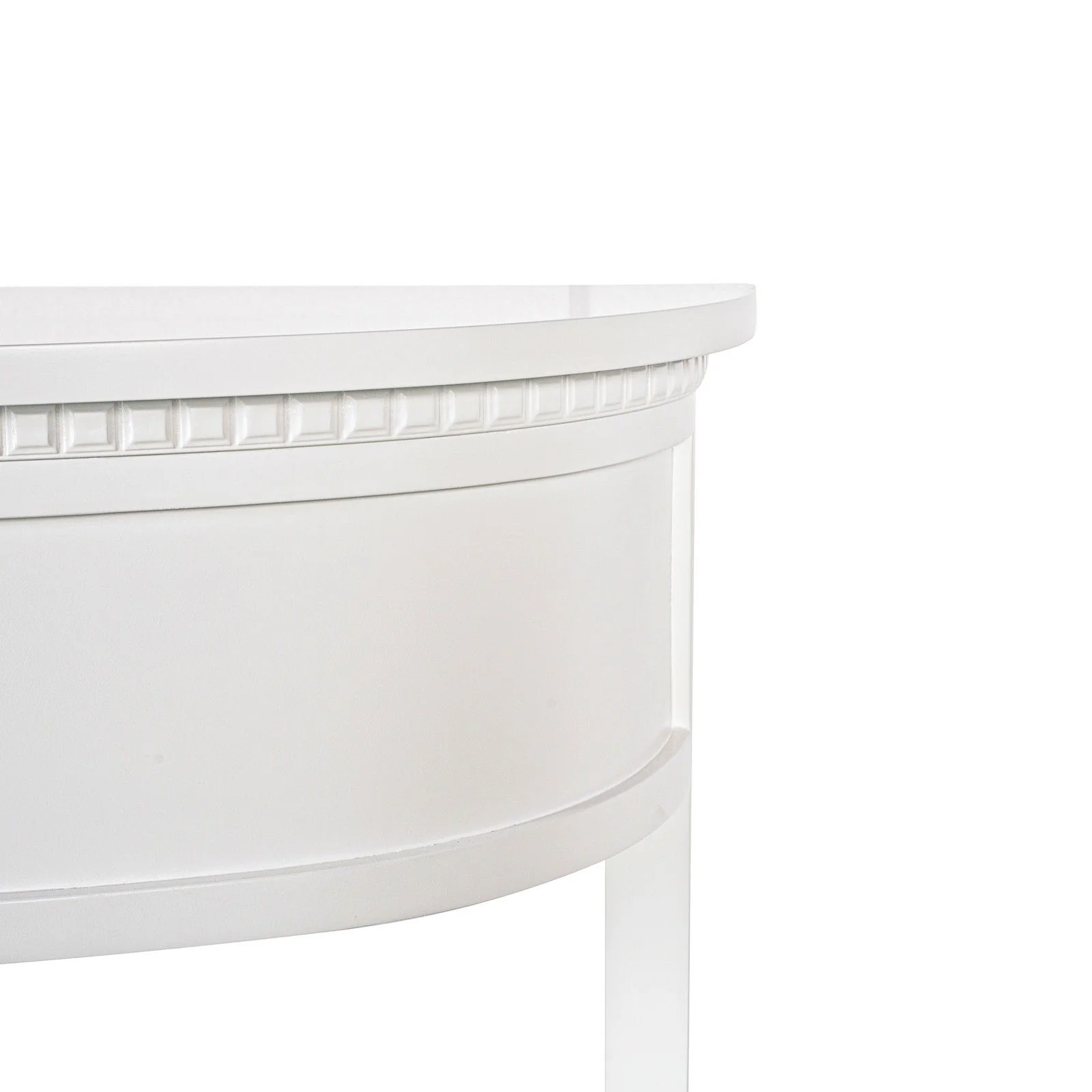 New England Hamptons Half-Moon Curve Hallway Console Table Dentil Molding Design - Image 14
