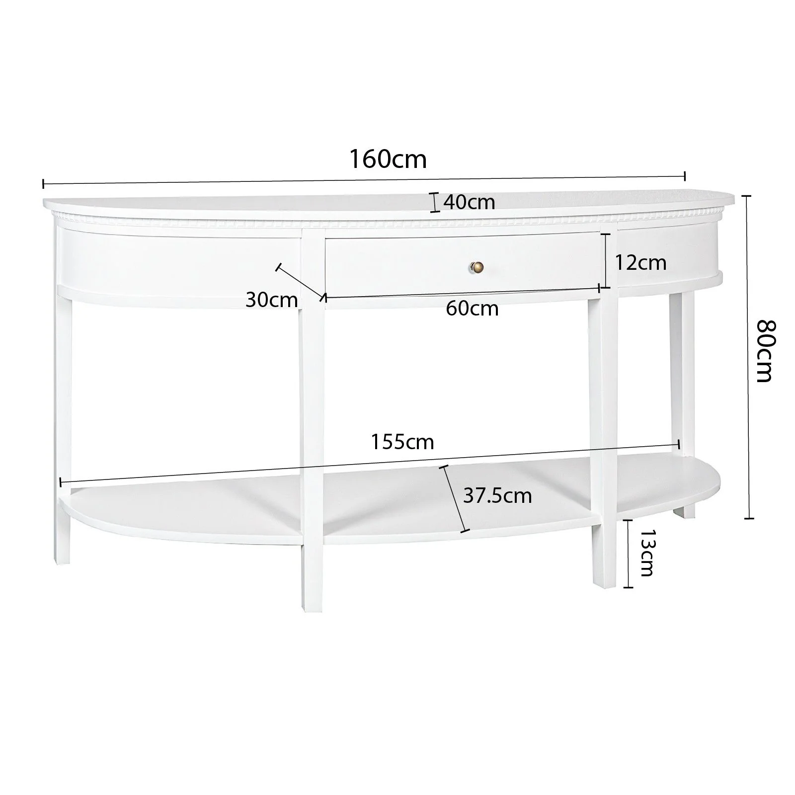 New England Hamptons Half-Moon Curve Hallway Console Table Dentil Molding Design - Image 17