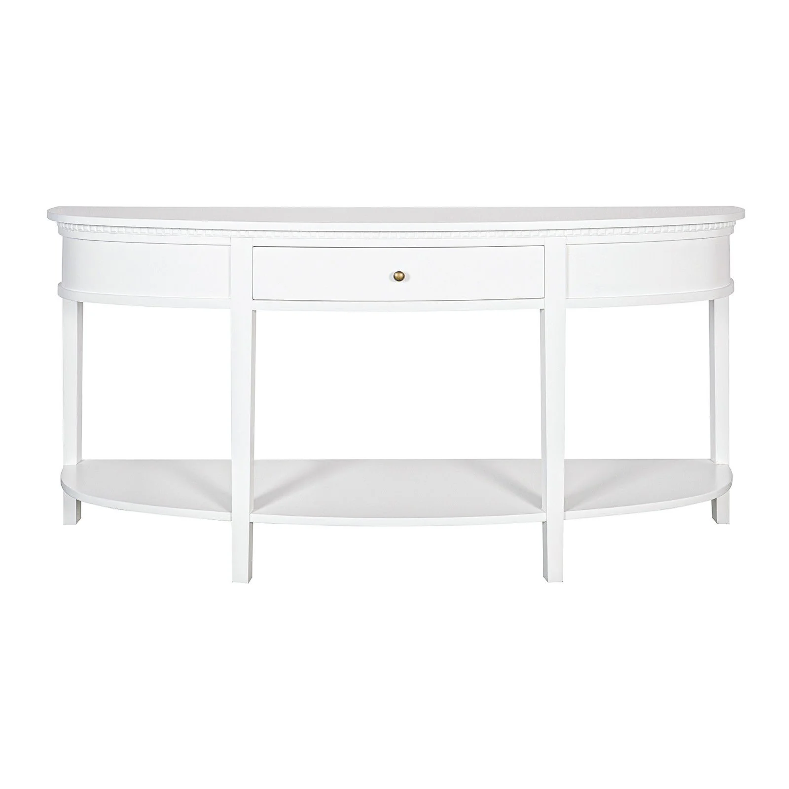 New England Hamptons Half-Moon Curve Hallway Console Table Dentil Molding Design - Image 18