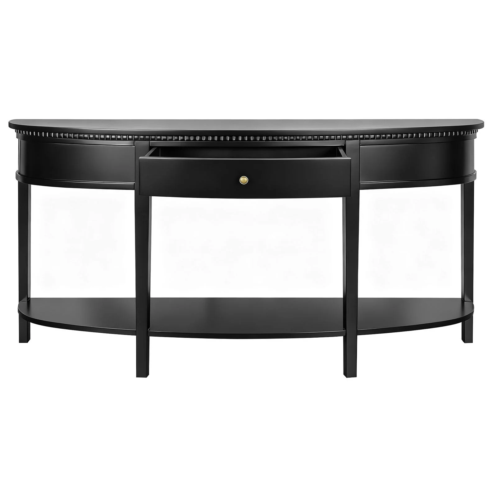 New England Hamptons Half-Moon Curve Hallway Console Table Dentil Molding Design - Image 3