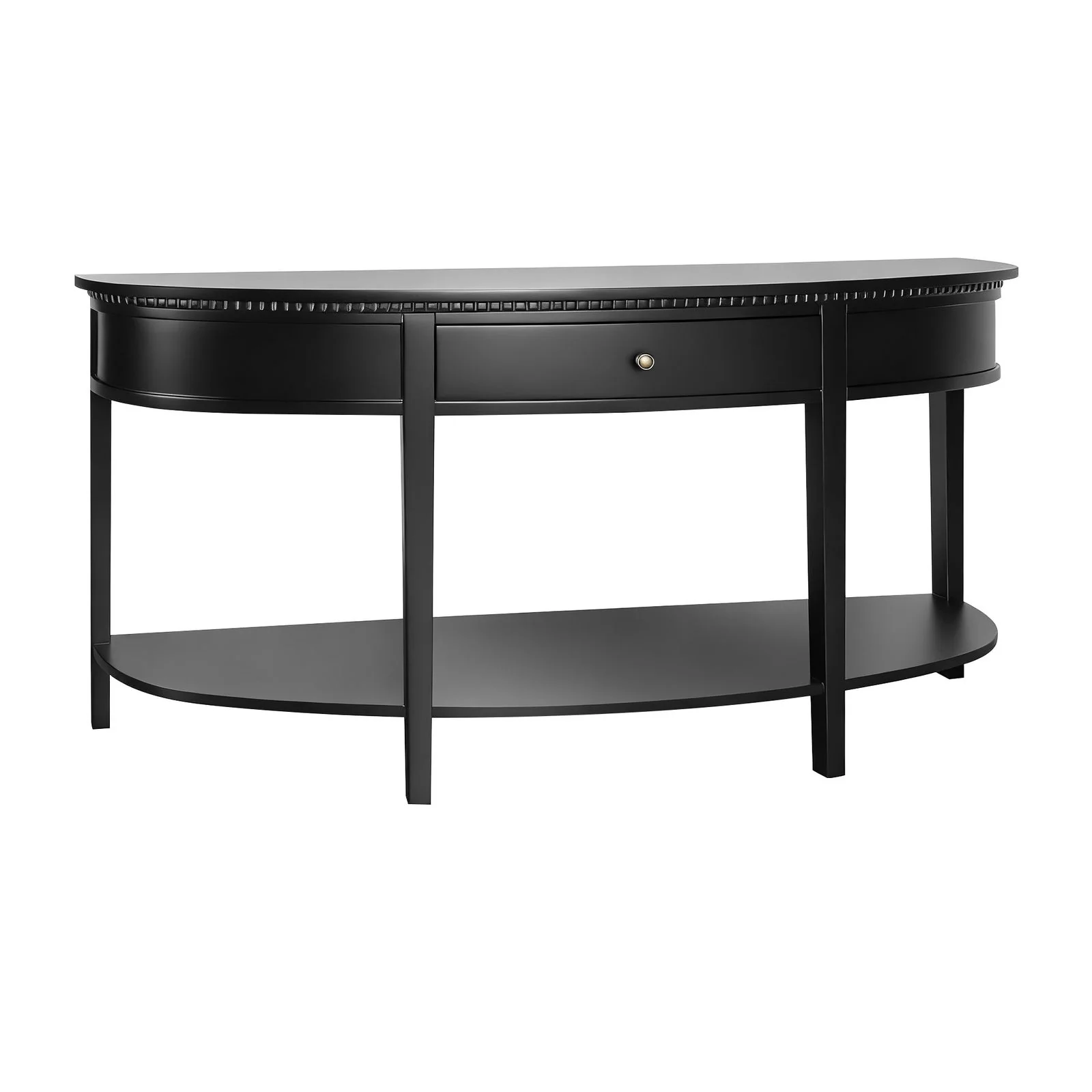 New England Hamptons Half-Moon Curve Hallway Console Table Dentil Molding Design - Image 6