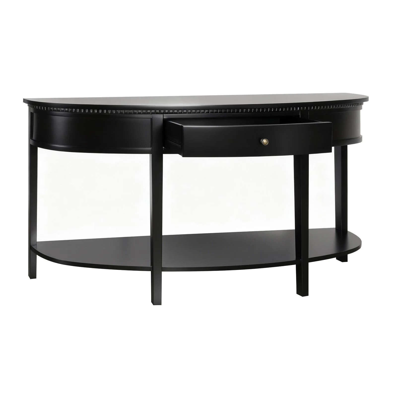 New England Hamptons Half-Moon Curve Hallway Console Table Dentil Molding Design - Image 7