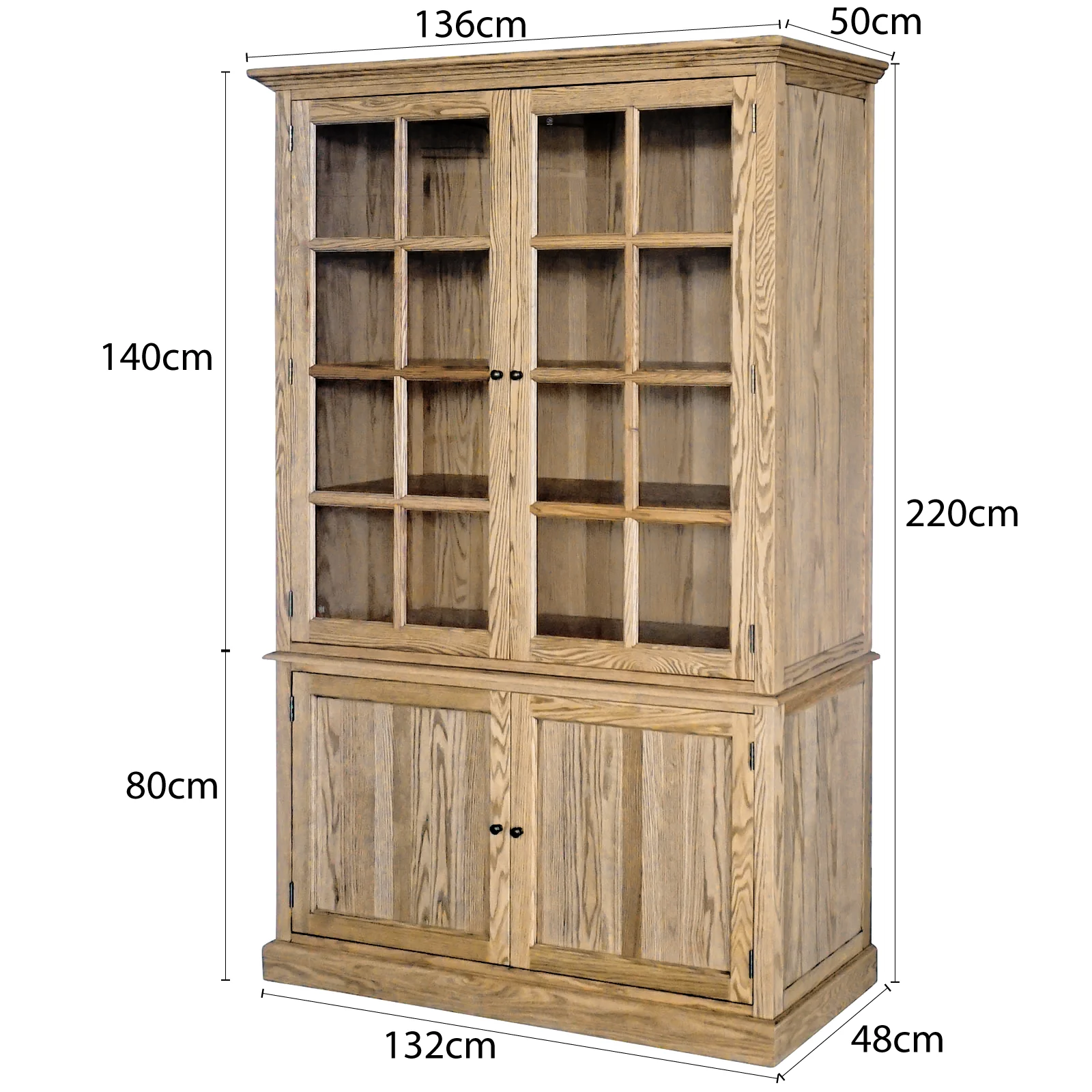 Hamptons Coastal Hutch Glass Display Cabinet Bookcase and Buffet Cupboard - Image 12