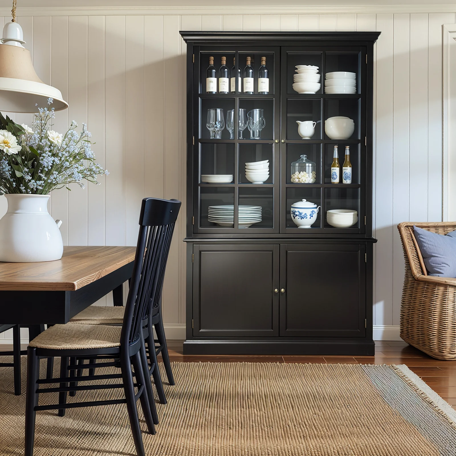 Hamptons Coastal Hutch Glass Display Cabinet Bookcase and Buffet Cupboard - Image 14
