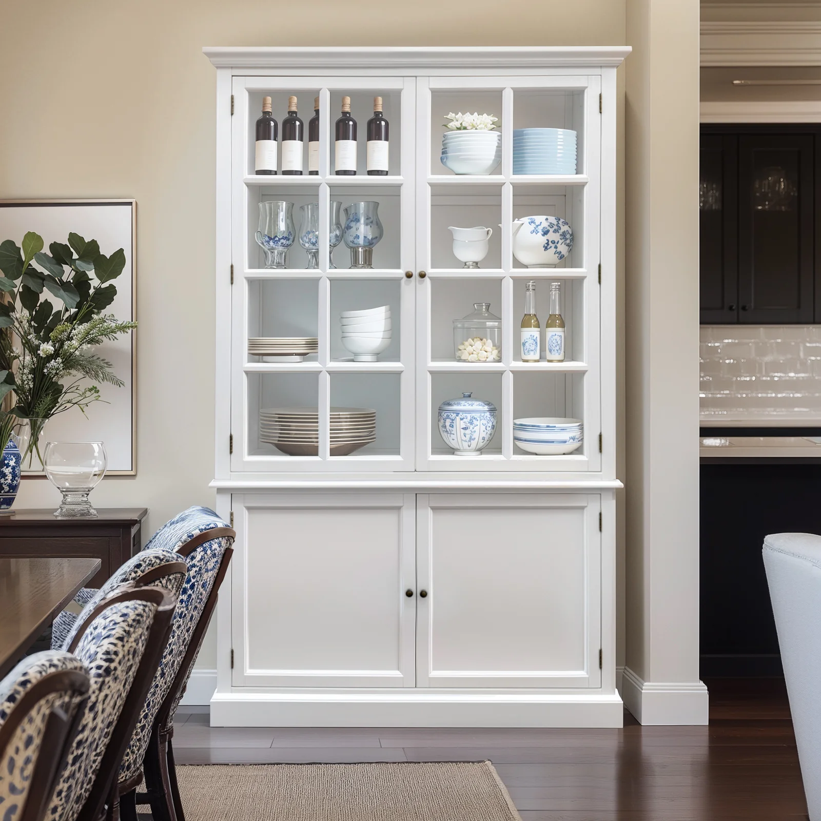 Hamptons Coastal Hutch Glass Display Cabinet Bookcase and Buffet Cupboard - Image 19