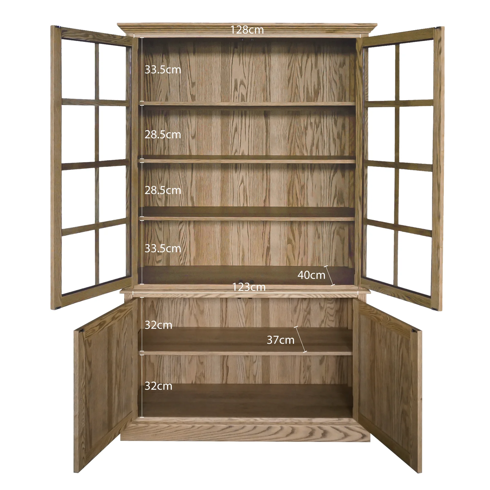 Hamptons Coastal Hutch Glass Display Cabinet Bookcase and Buffet Cupboard - Image 6