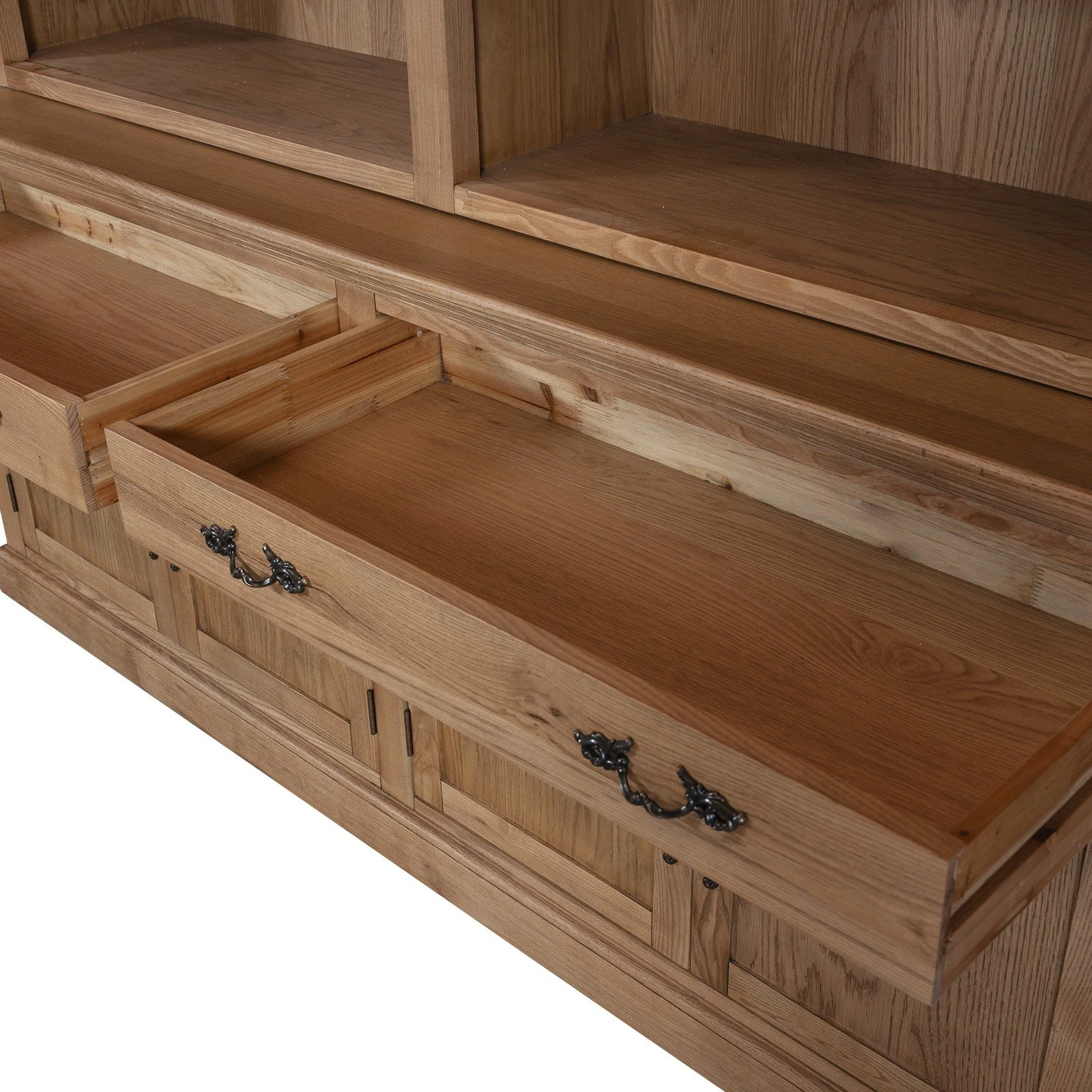 Hamptons Coastal Natural Ash Open Double Buffet and Hutch Bookcase with Ladder - Image 12