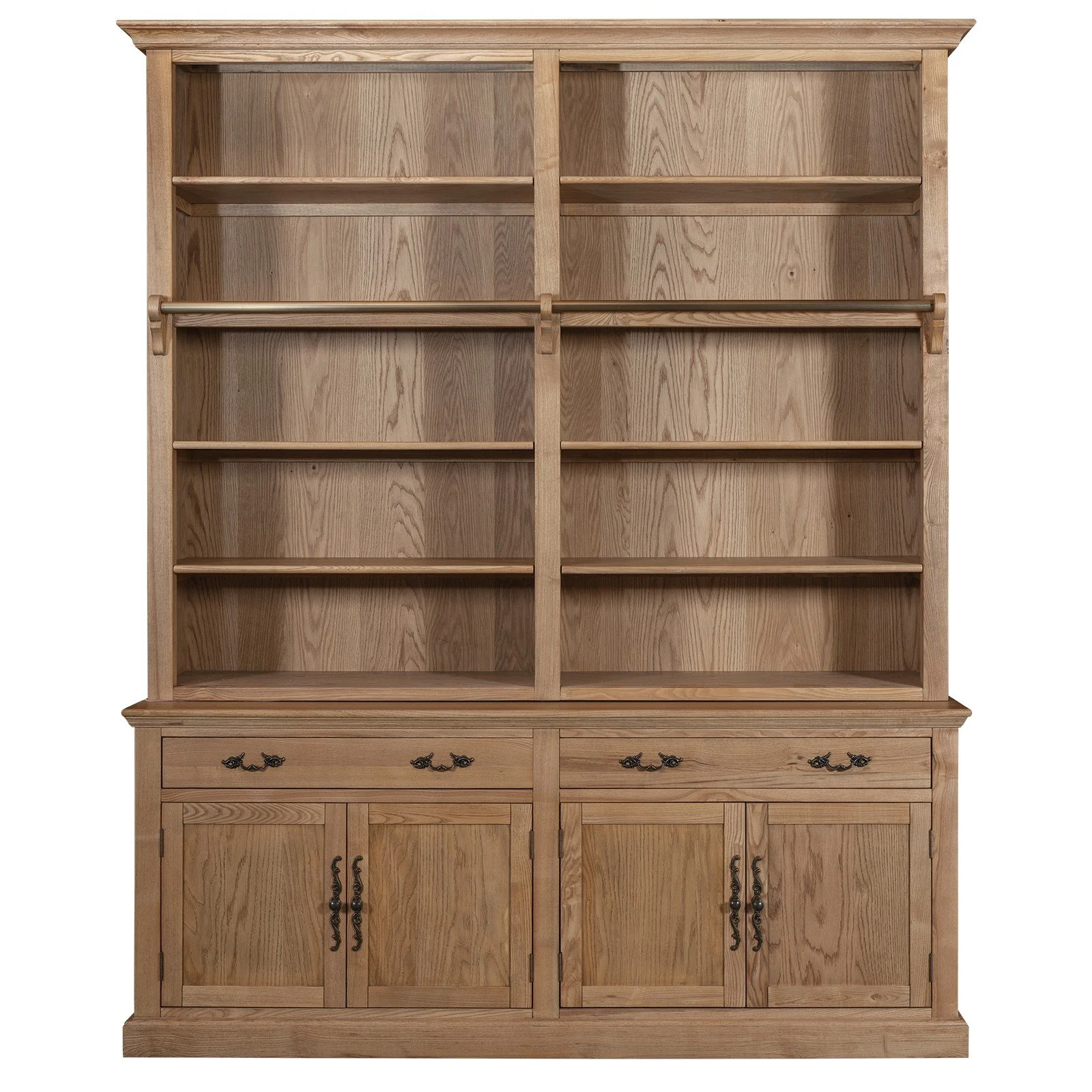 Hamptons Coastal Natural Ash Open Double Buffet and Hutch Bookcase with Ladder - Image 4