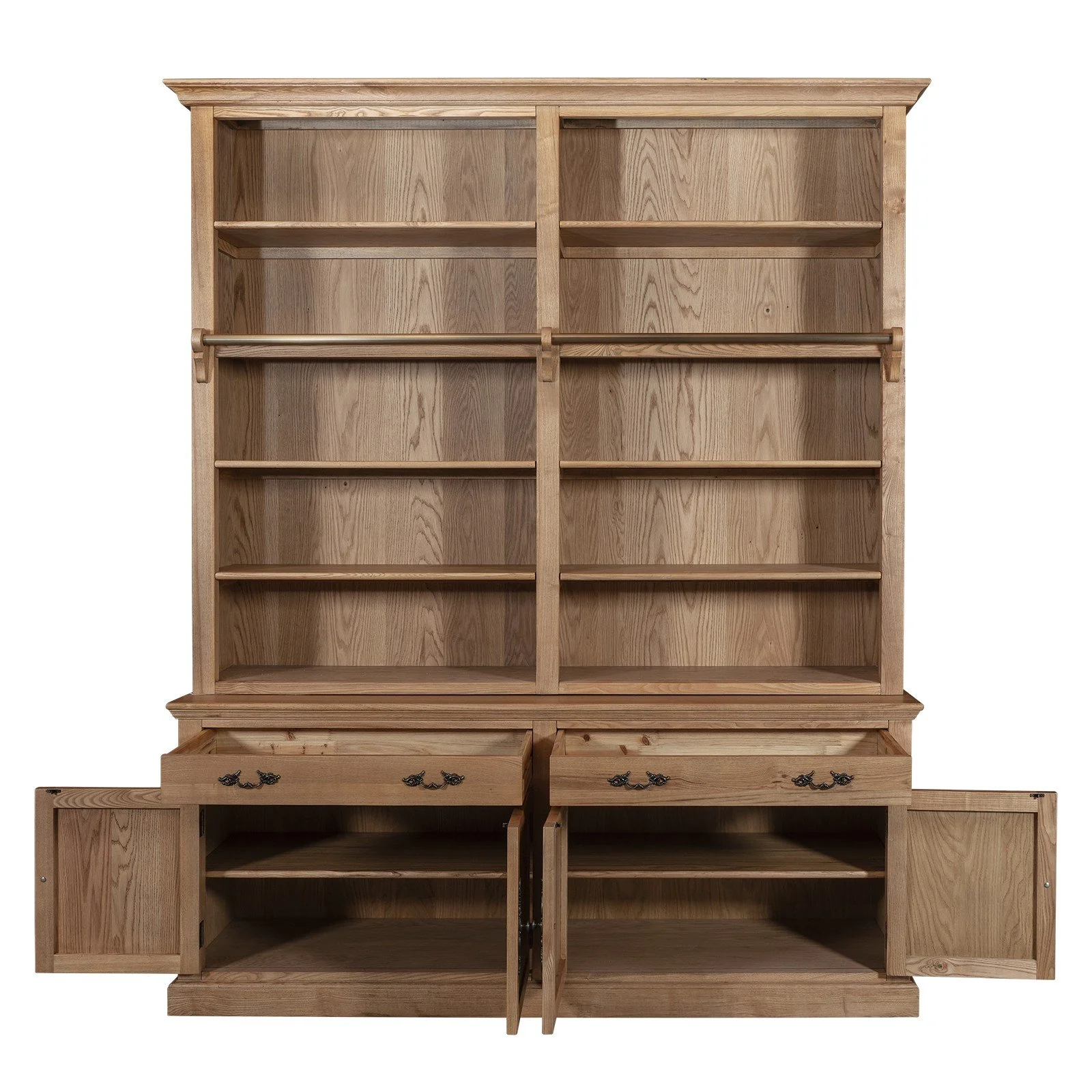 Hamptons Coastal Natural Ash Open Double Buffet and Hutch Bookcase with Ladder - Image 5