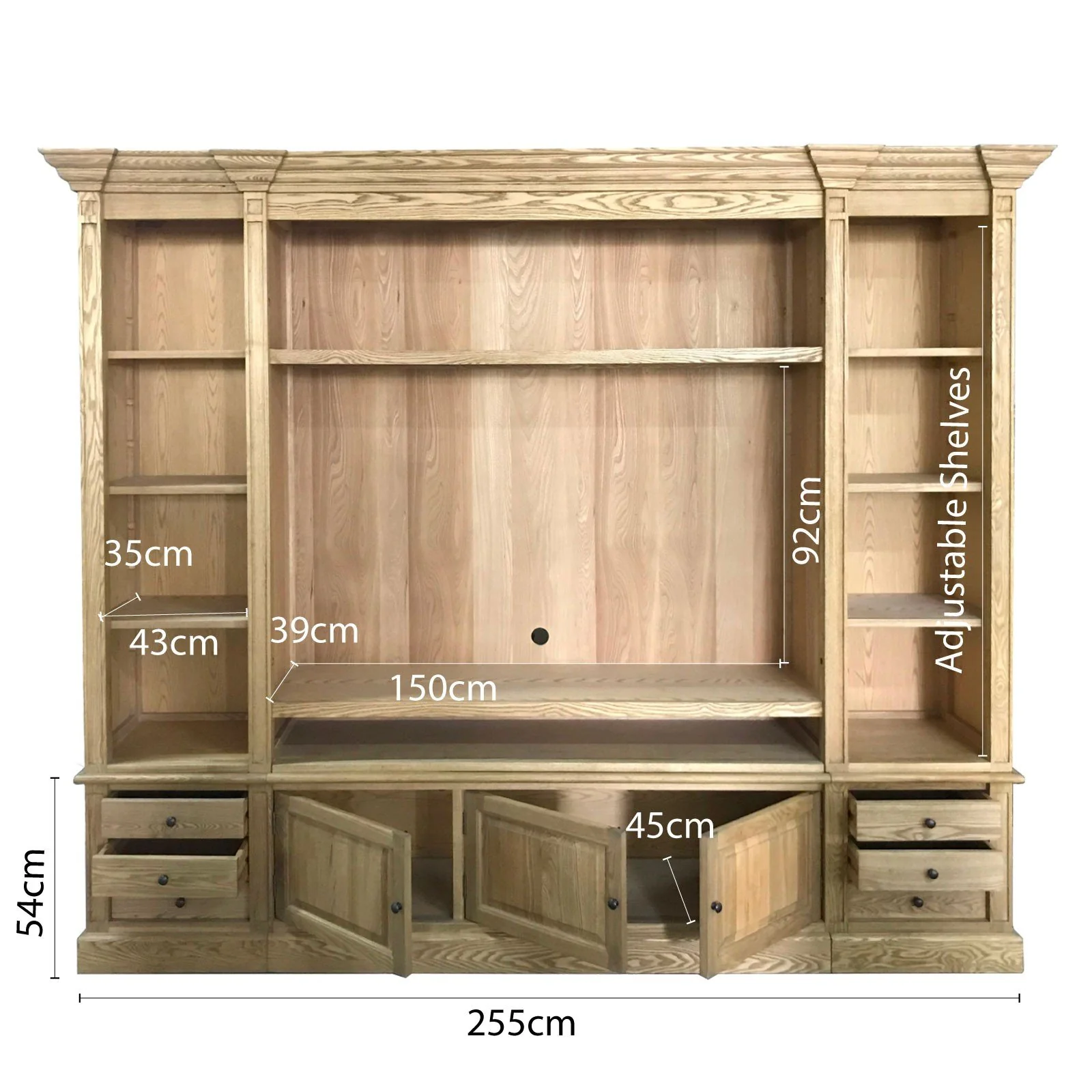 Hamptons Coastal Natural TV Entertainment Wall Unit Cabinet - Image 10