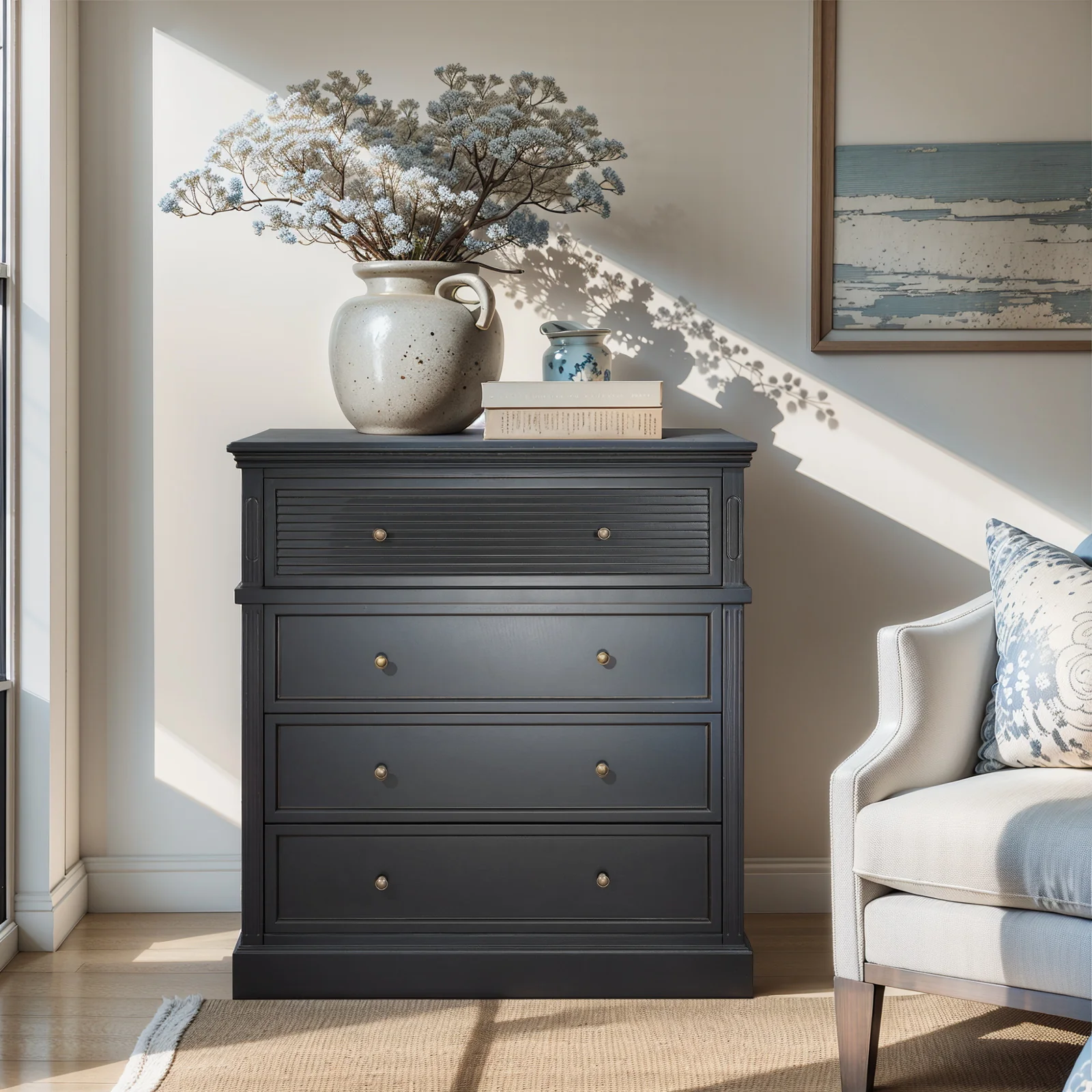 Hamptons Coastal Seaside 4 Drawer Chest Tallboy Cabinet - Image 16