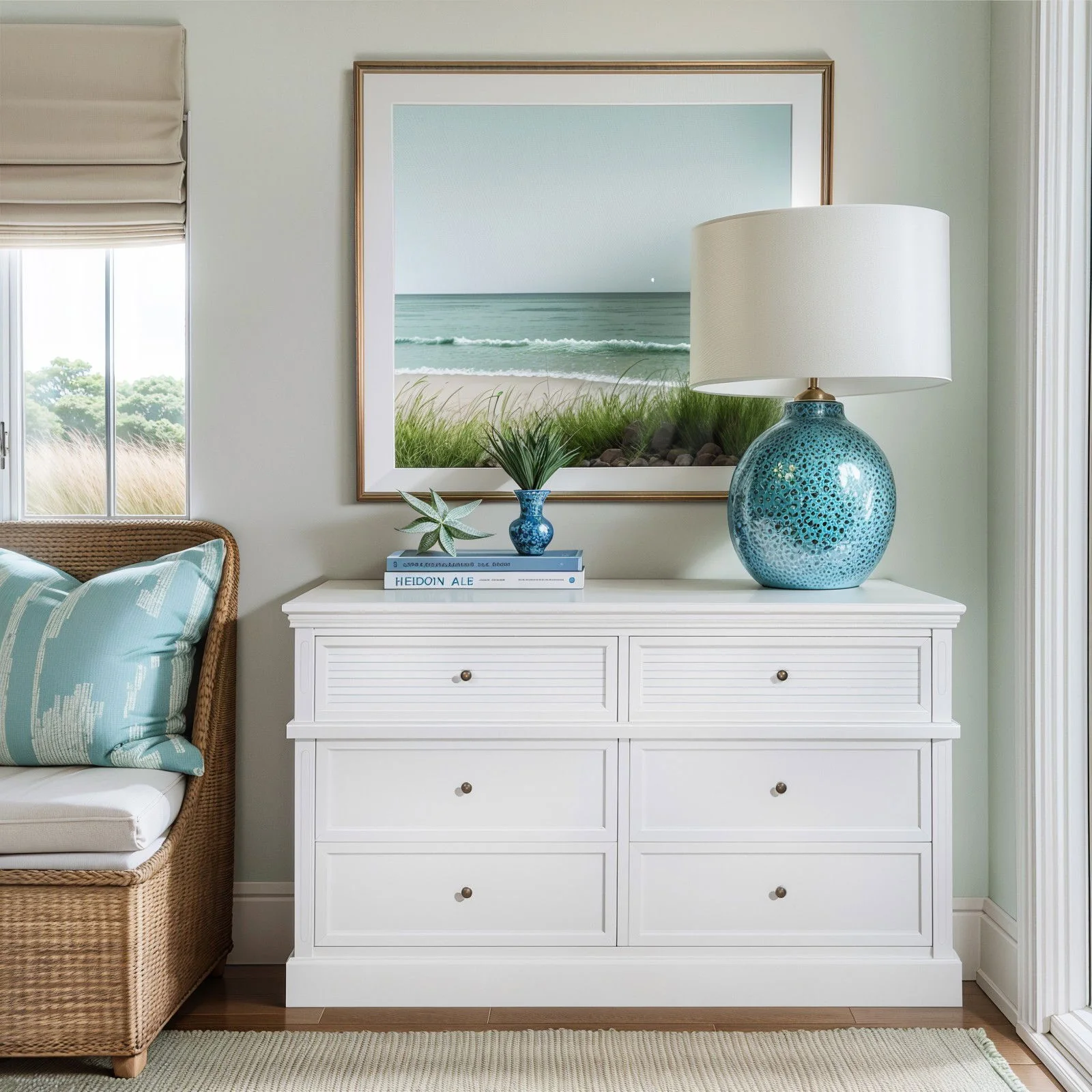 Hamptons Coastal Seaside 6 Drawer Chest Tallboy Cabinet - Image 3