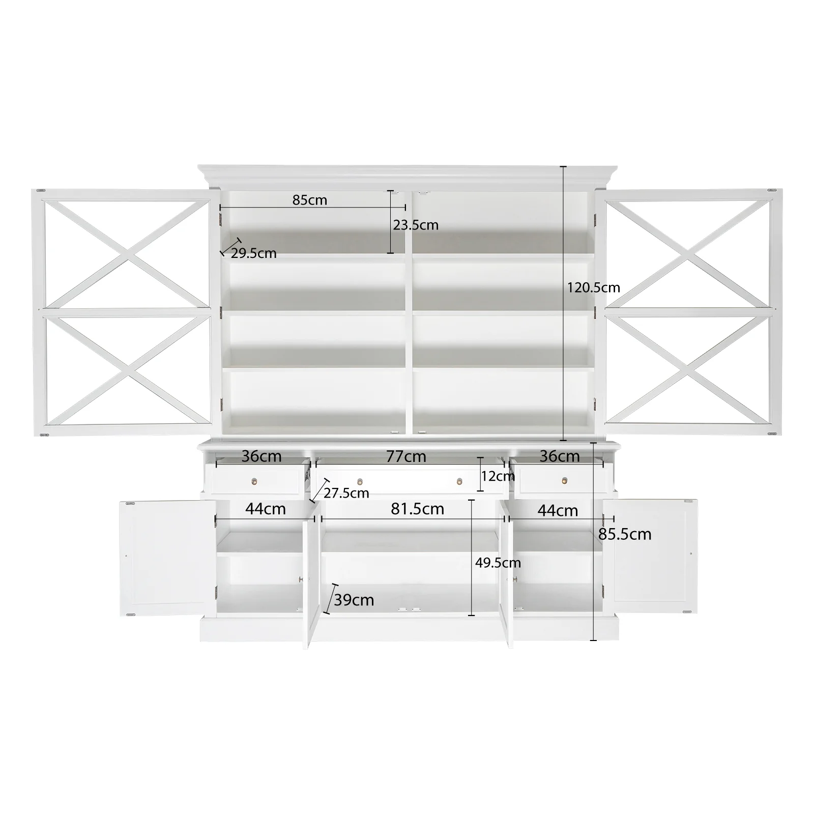 Hamptons Coastal Seaside Glass Hutch Cabinet and Buffet - Image 14