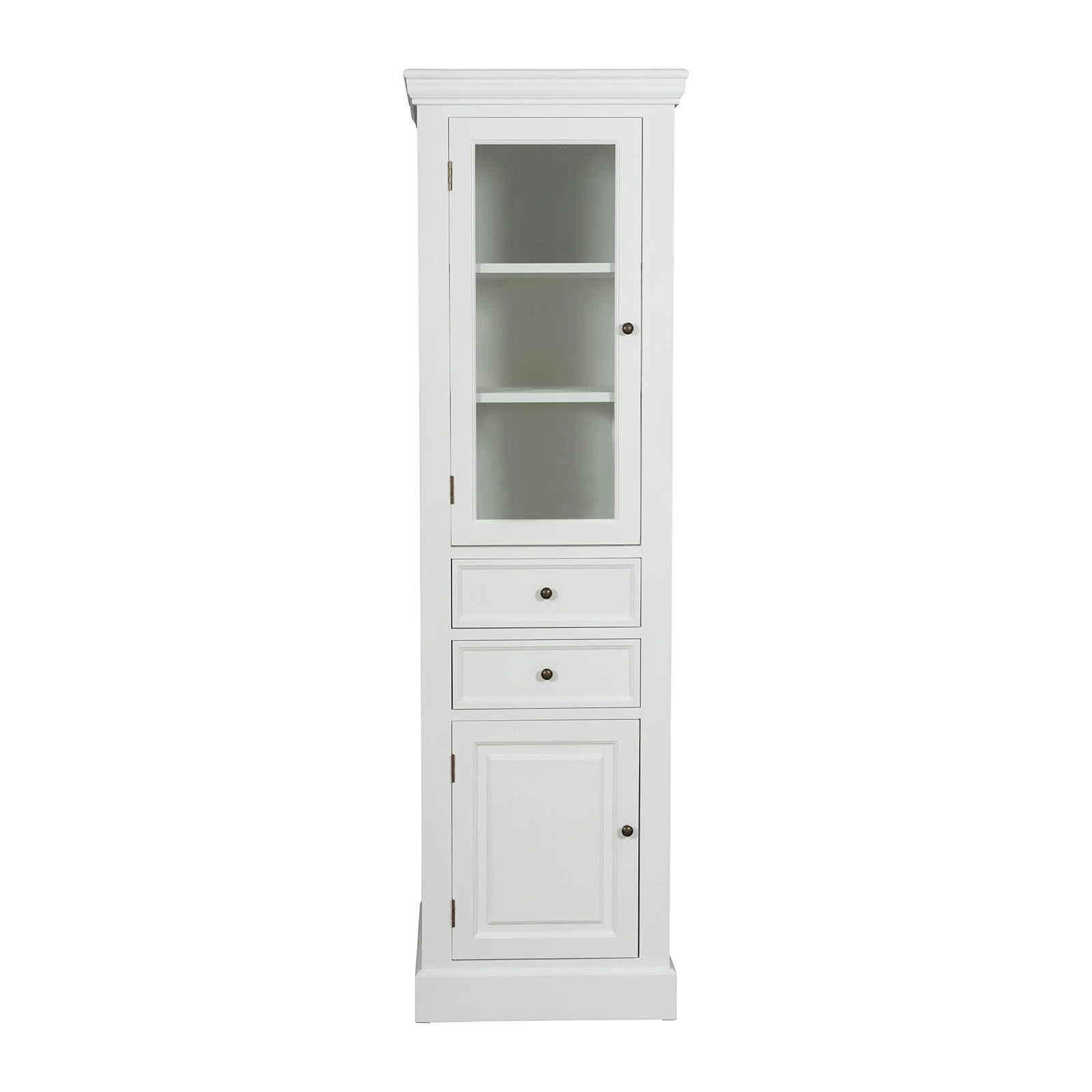 Hamptons Coastal Tall Glass Door 2 Drawer Cabinet