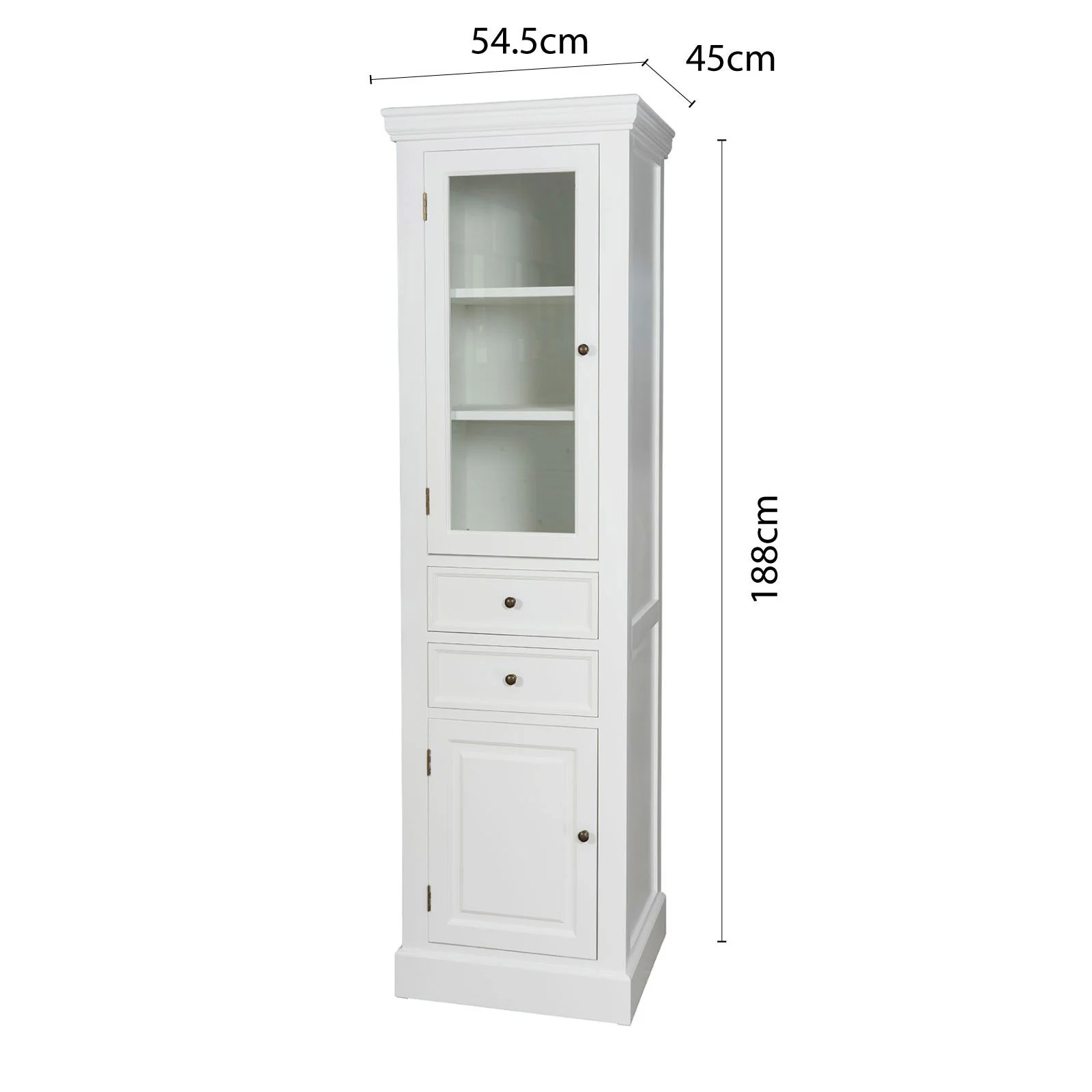 Hamptons Coastal Tall Glass Door 2 Drawer Cabinet - Image 15