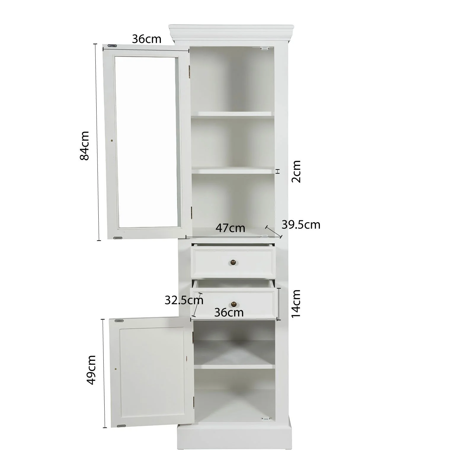 Hamptons Coastal Tall Glass Door 2 Drawer Cabinet - Image 16