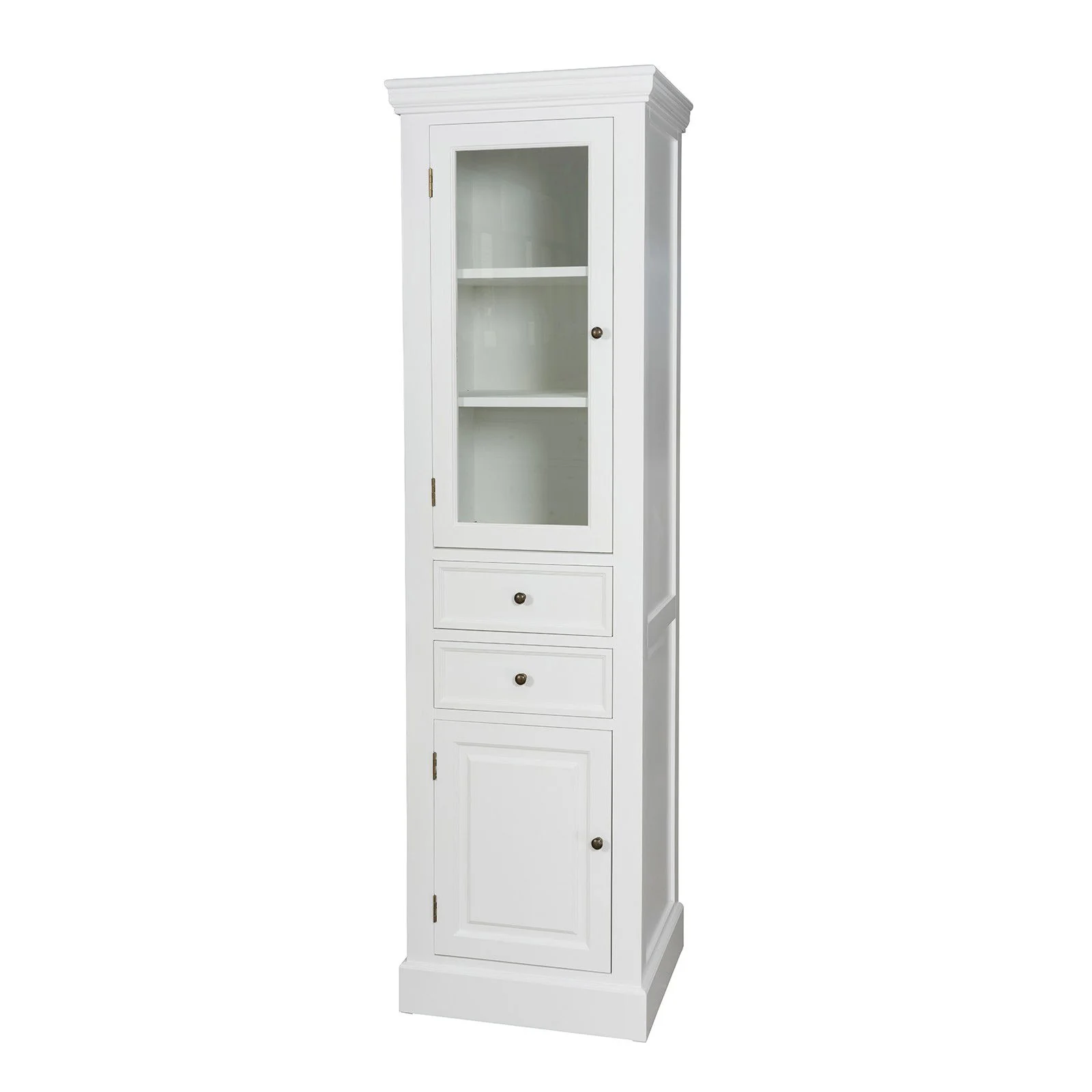 Hamptons Coastal Tall Glass Door 2 Drawer Cabinet - Image 4