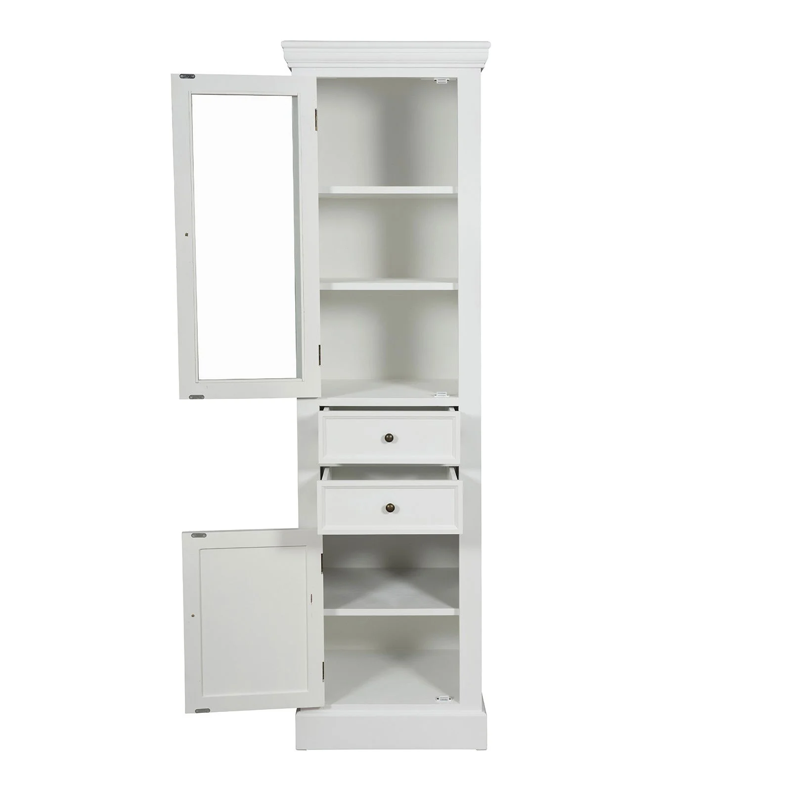 Hamptons Coastal Tall Glass Door 2 Drawer Cabinet - Image 5