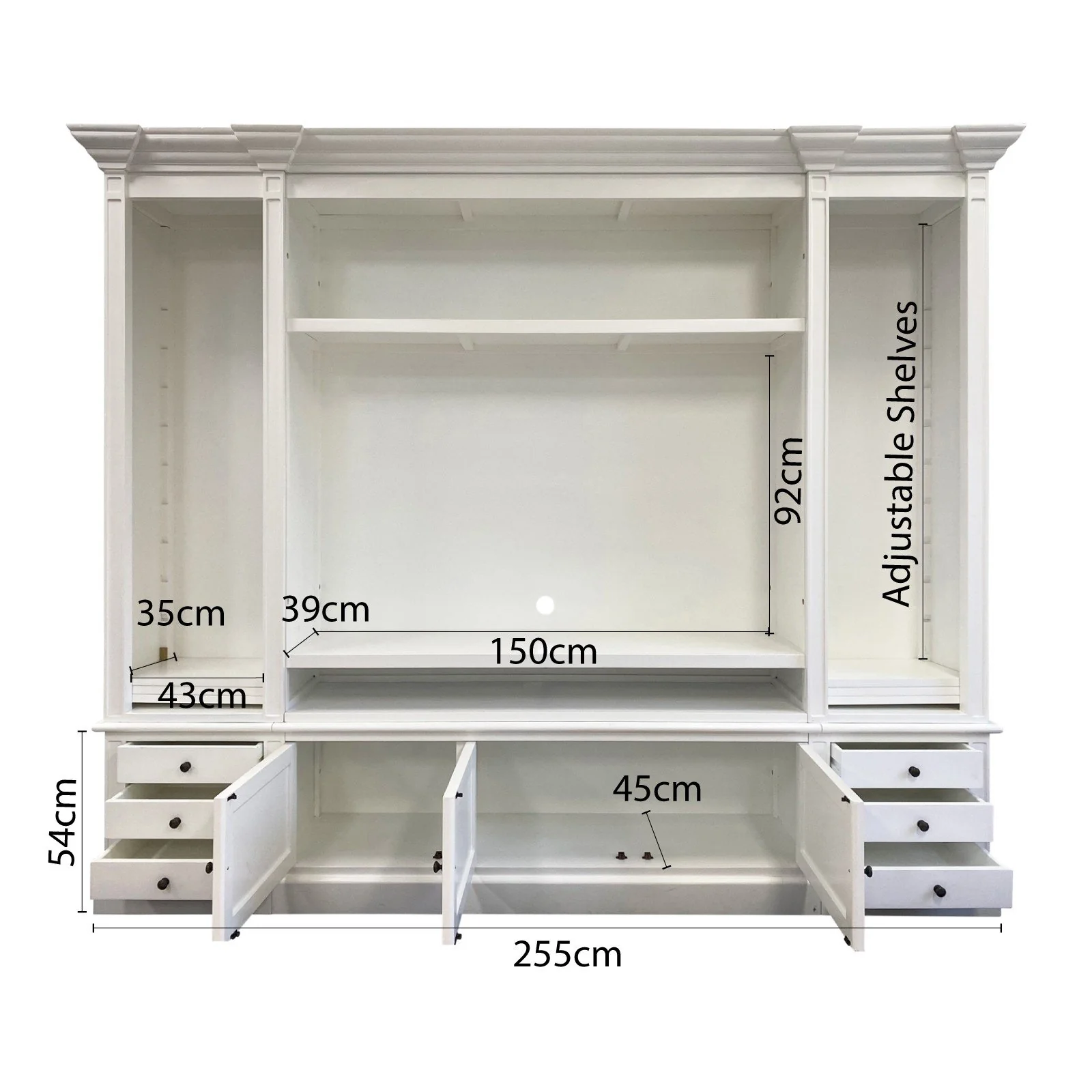 Hamptons Coastal White Entertainment Unit Cabinet with Optional Solid Hardwood Upgrade - Image 19