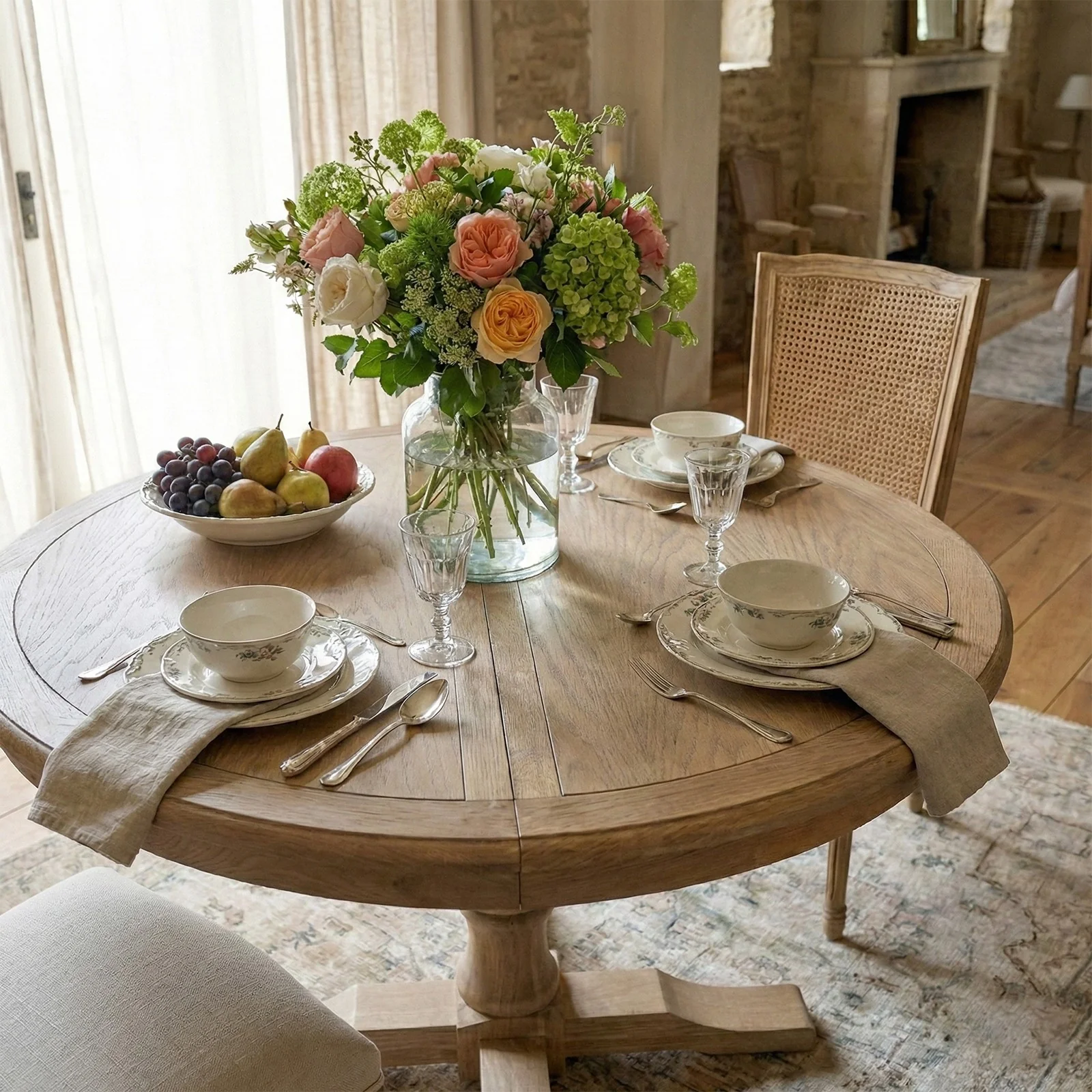 Hamptons/French Provincial Extendable Pedestal Round 100-150cm Extendable Dining Table - Image 24