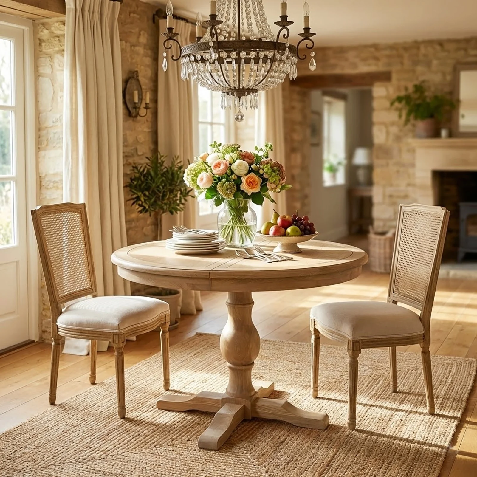 Hamptons/French Provincial Extendable Pedestal Round 100-150cm Extendable Dining Table - Image 25