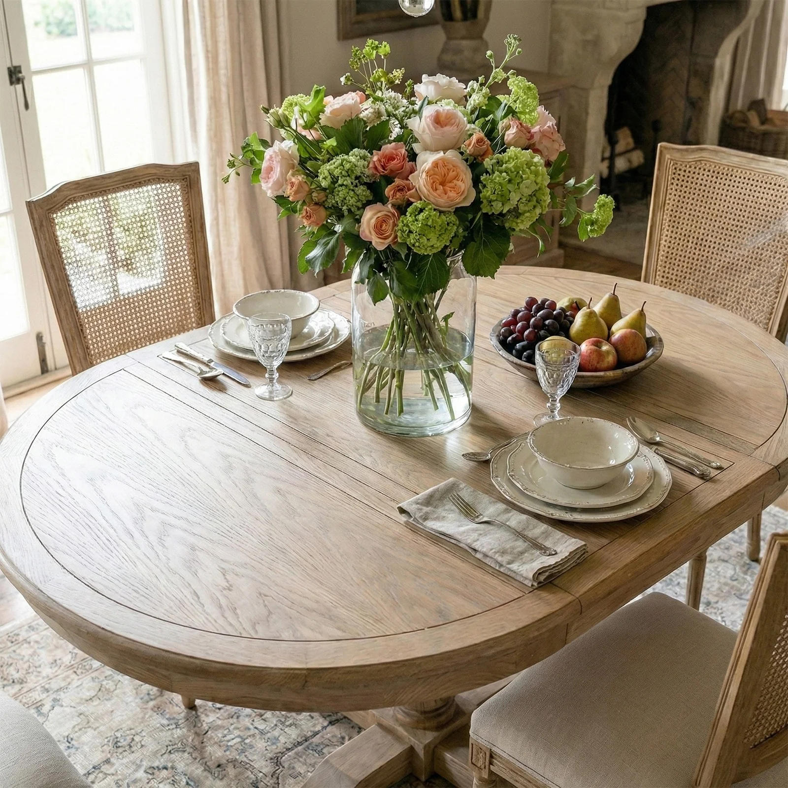 Hamptons/French Provincial Extendable Pedestal Round 100-150cm Extendable Dining Table - Image 26
