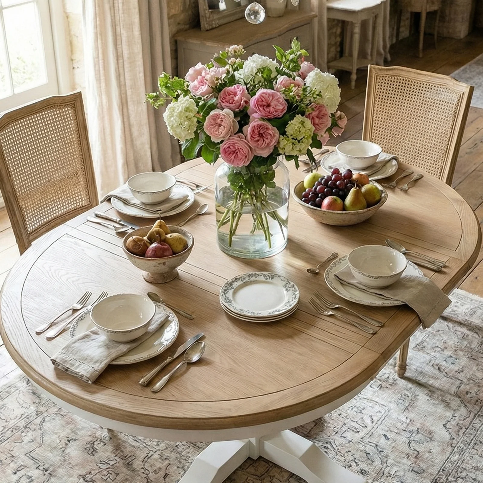 Hamptons/French Provincial Extendable Pedestal Round 100-150cm Extendable Dining Table - Image 3