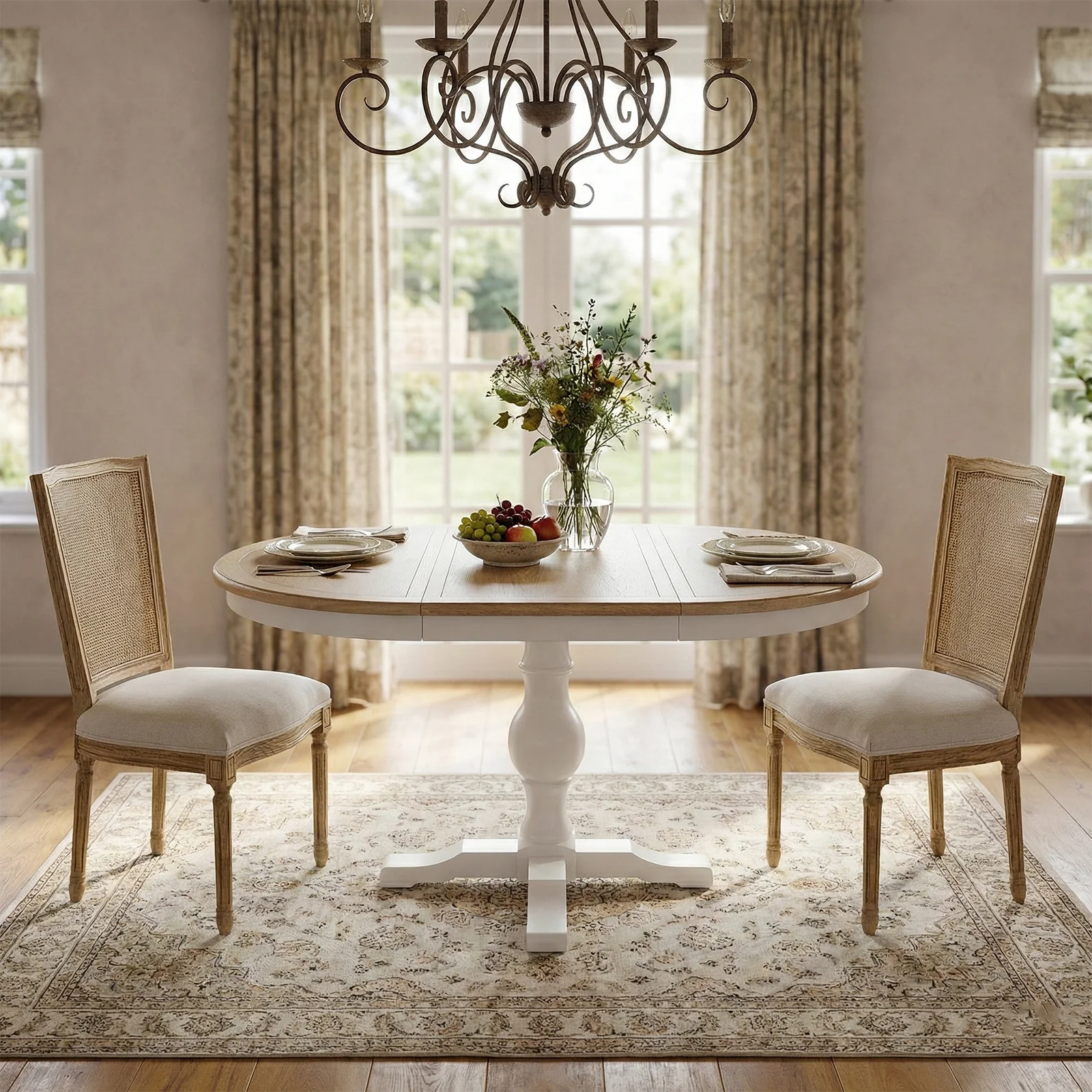 Hamptons/French Provincial Extendable Pedestal Round 100-150cm Extendable Dining Table - Image 4