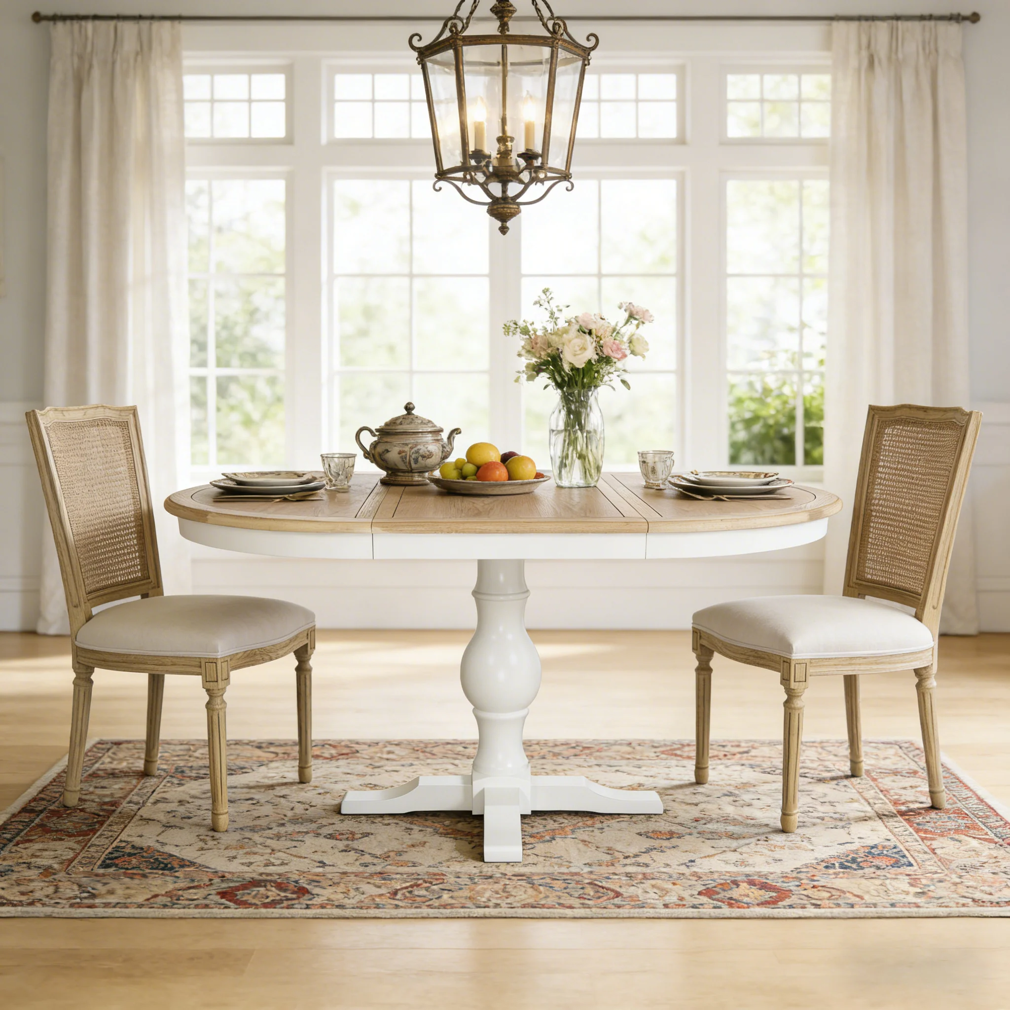 Hamptons/French Provincial Extendable Pedestal Round 100-150cm Extendable Dining Table - Image 5