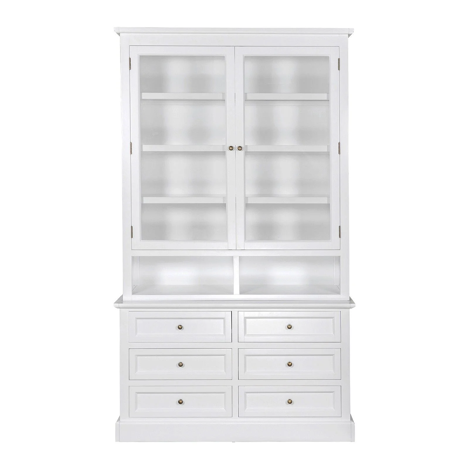 Hamptons Halifax 2 Glass Door 6 Drawer Kitchen Cabinet