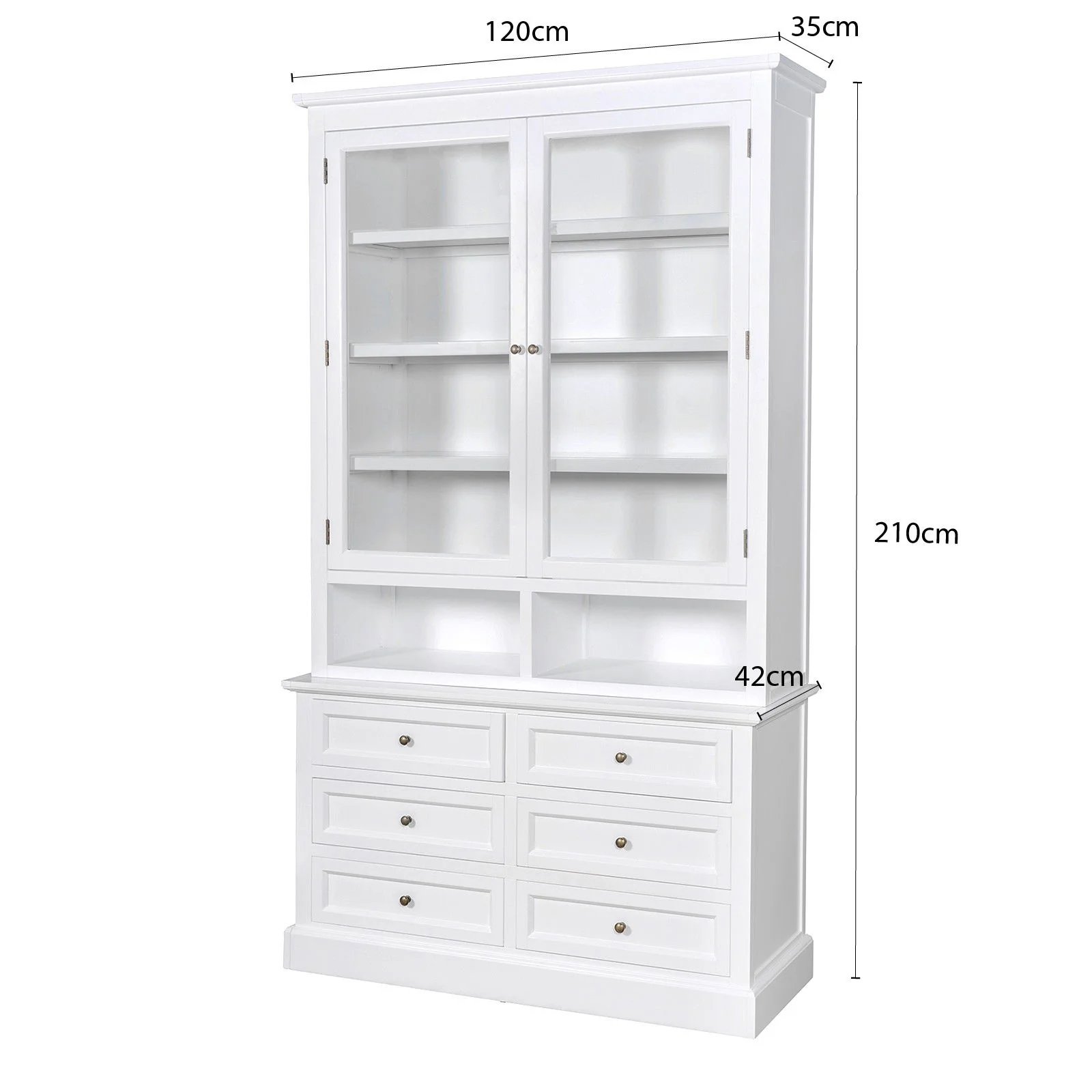 Hamptons Halifax 2 Glass Door 6 Drawer Kitchen Cabinet - Image 19