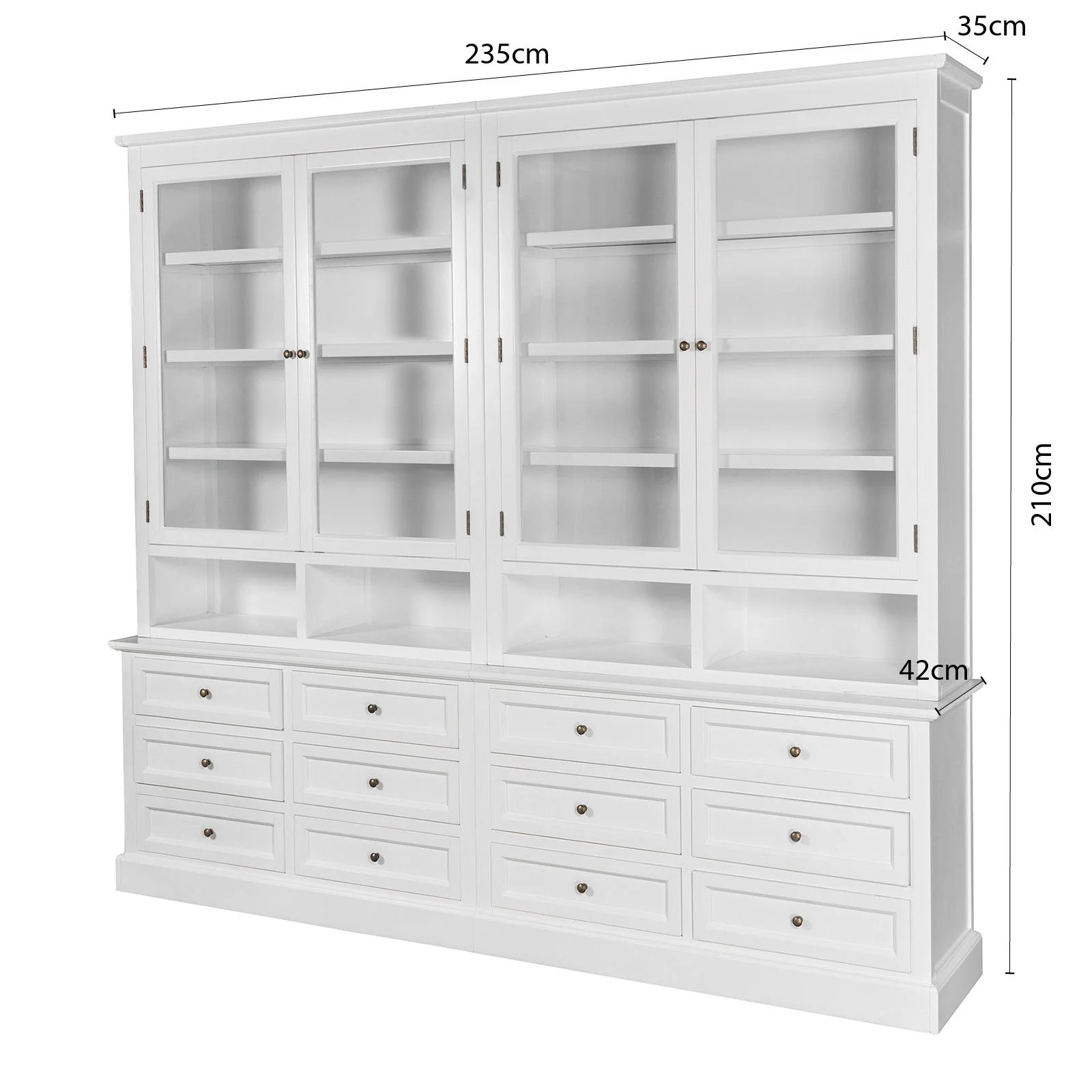 Hamptons Halifax 2 Glass Door 6 Drawer Kitchen Cabinet - Image 20
