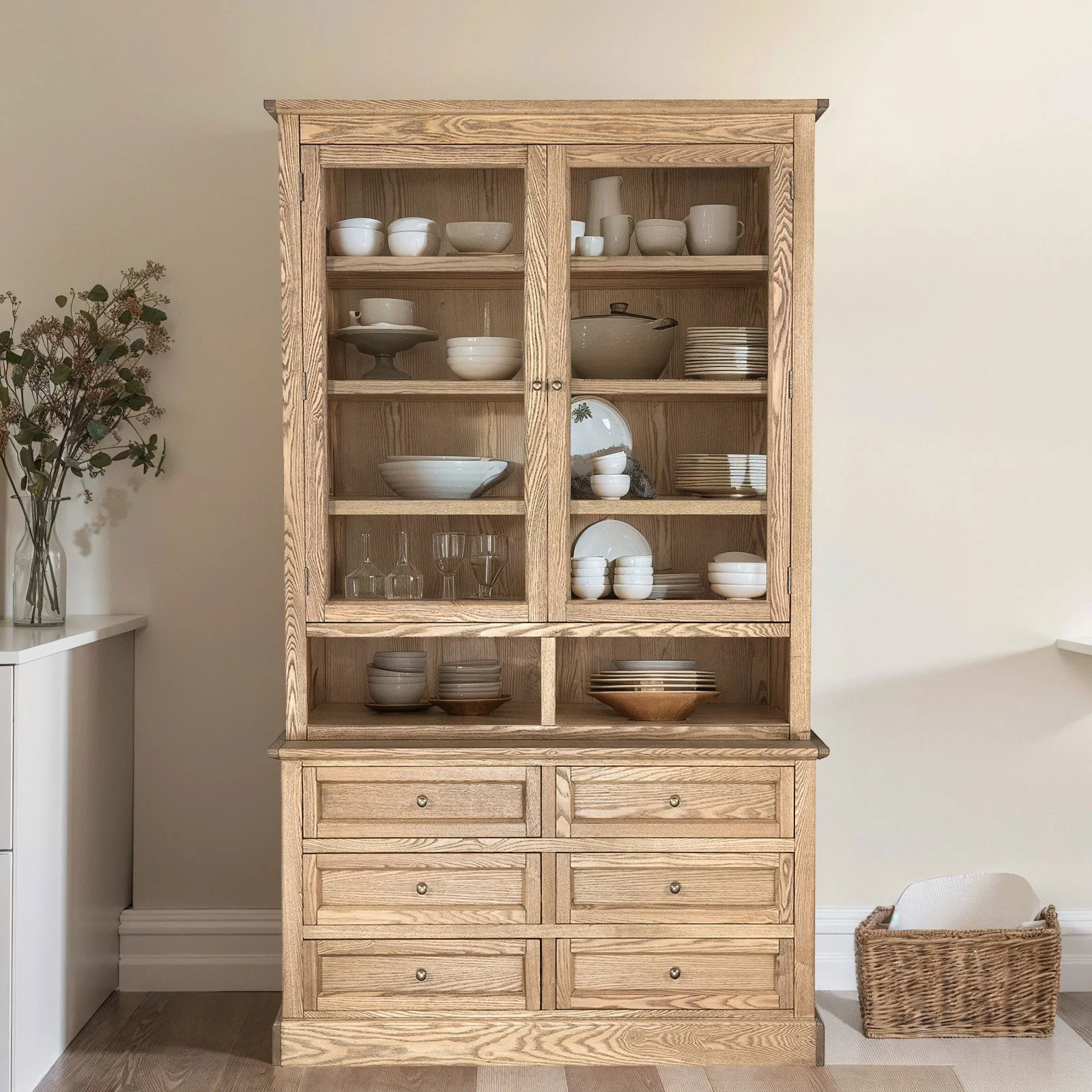 Hamptons Halifax 2 Glass Door 6 Drawer Kitchen Cabinet - Image 23