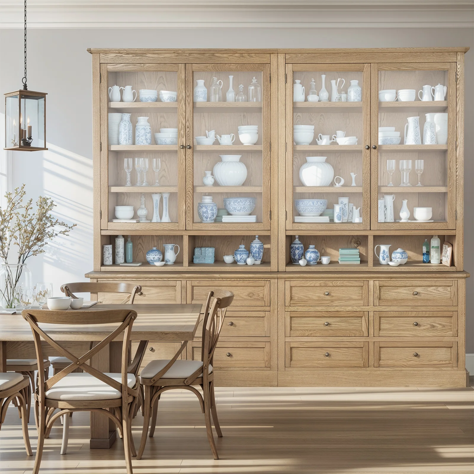 Hamptons Halifax 2 Glass Door 6 Drawer Kitchen Cabinet - Image 27