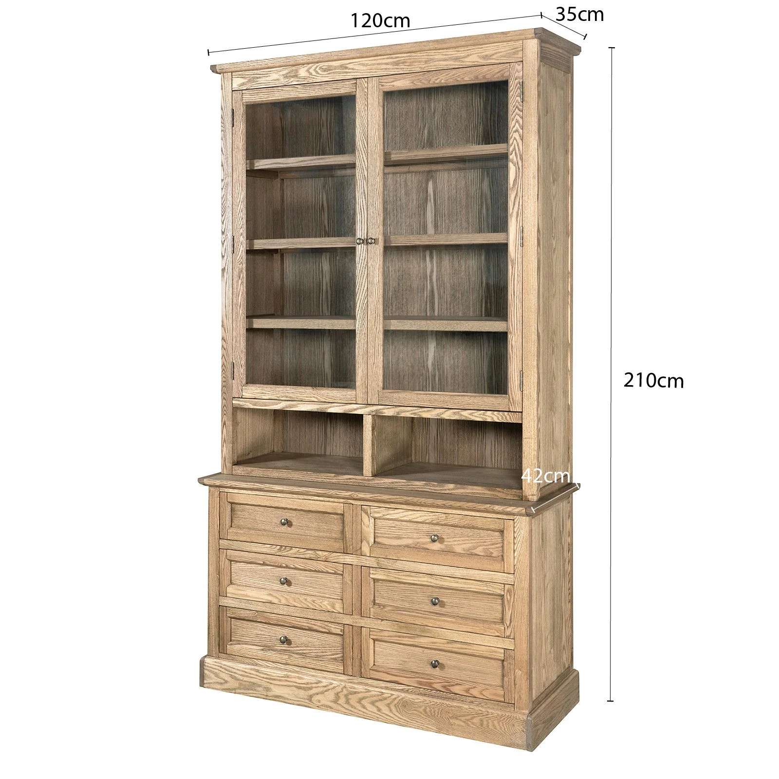 Hamptons Halifax 2 Glass Door 6 Drawer Kitchen Cabinet - Image 40