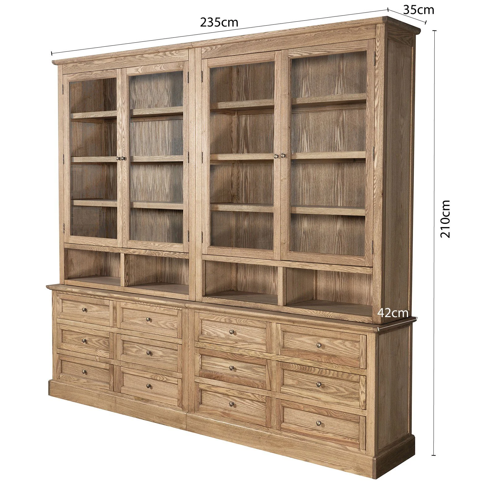 Hamptons Halifax 2 Glass Door 6 Drawer Kitchen Cabinet - Image 41