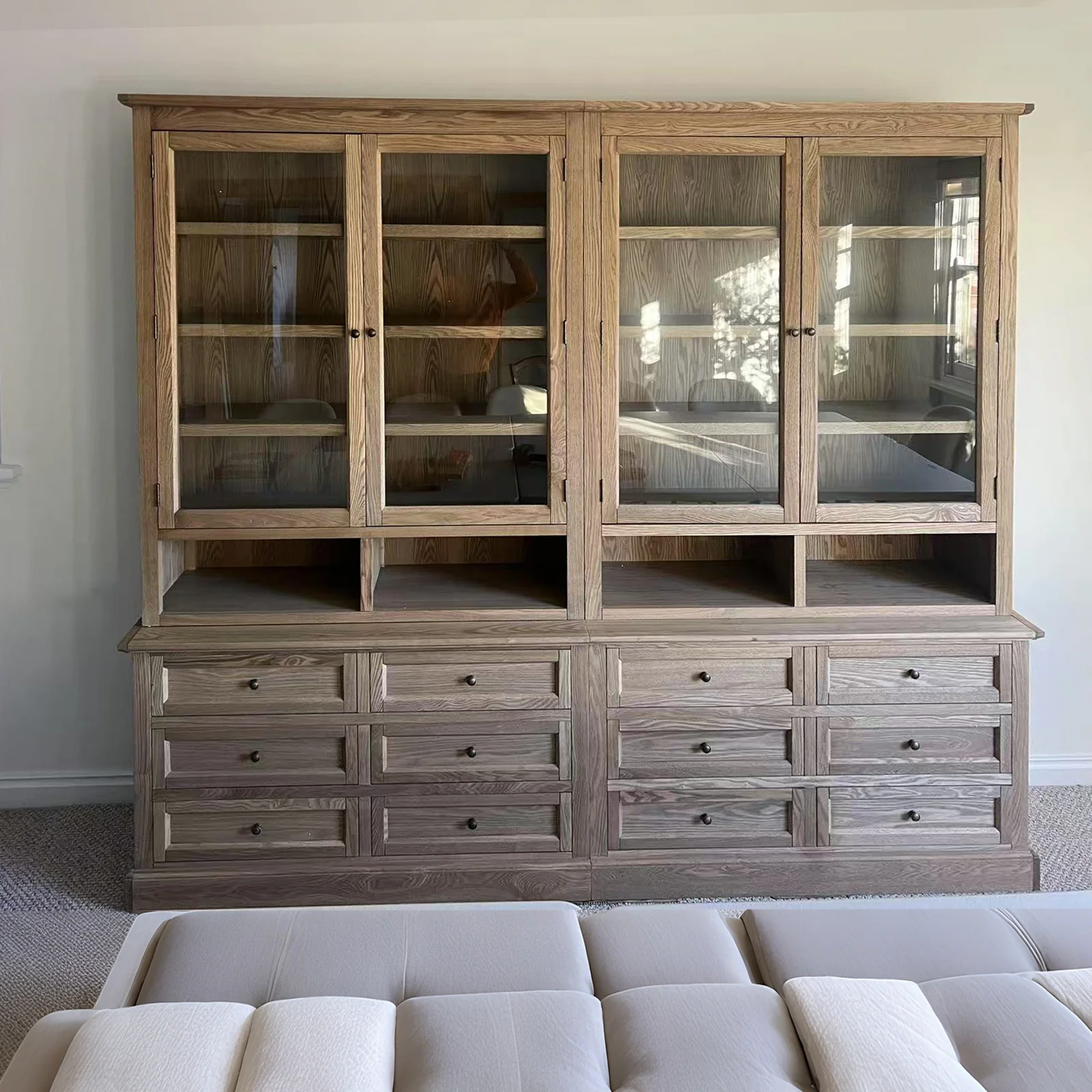 Hamptons Halifax 2 Glass Door 6 Drawer Kitchen Cabinet - Image 43