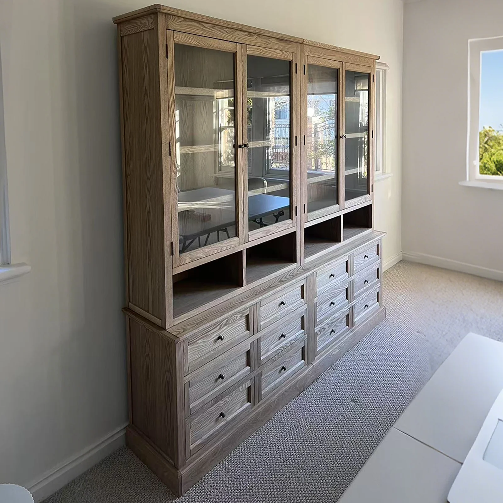 Hamptons Halifax 2 Glass Door 6 Drawer Kitchen Cabinet - Image 44